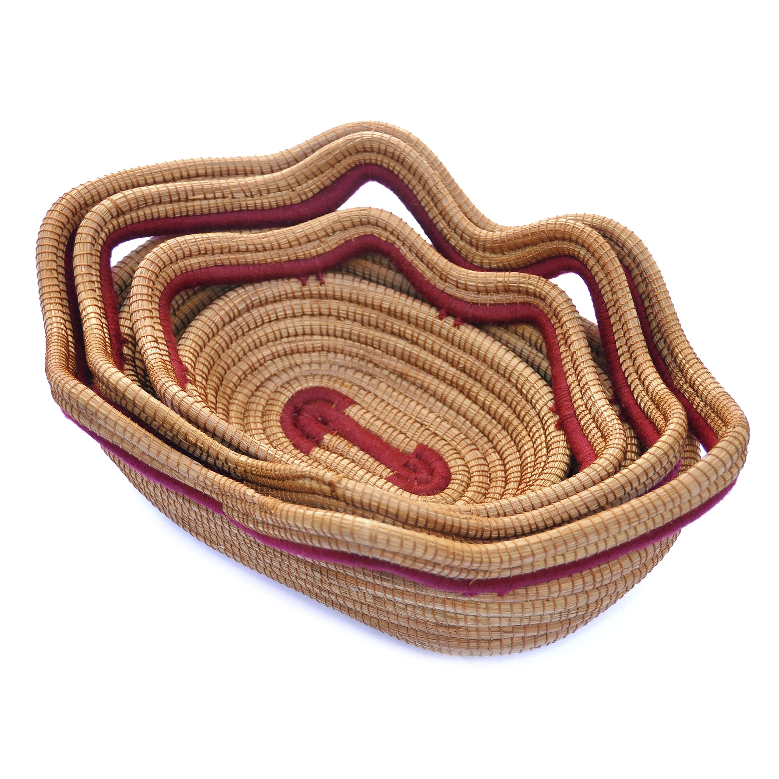 Handmade Woven Basket Set of 3 - Decorative Storage Hampers, Fruit & Serving Basket with Wavy Oval Design - Perfect for Home Organization, Kitchen Storage & Gift Giving