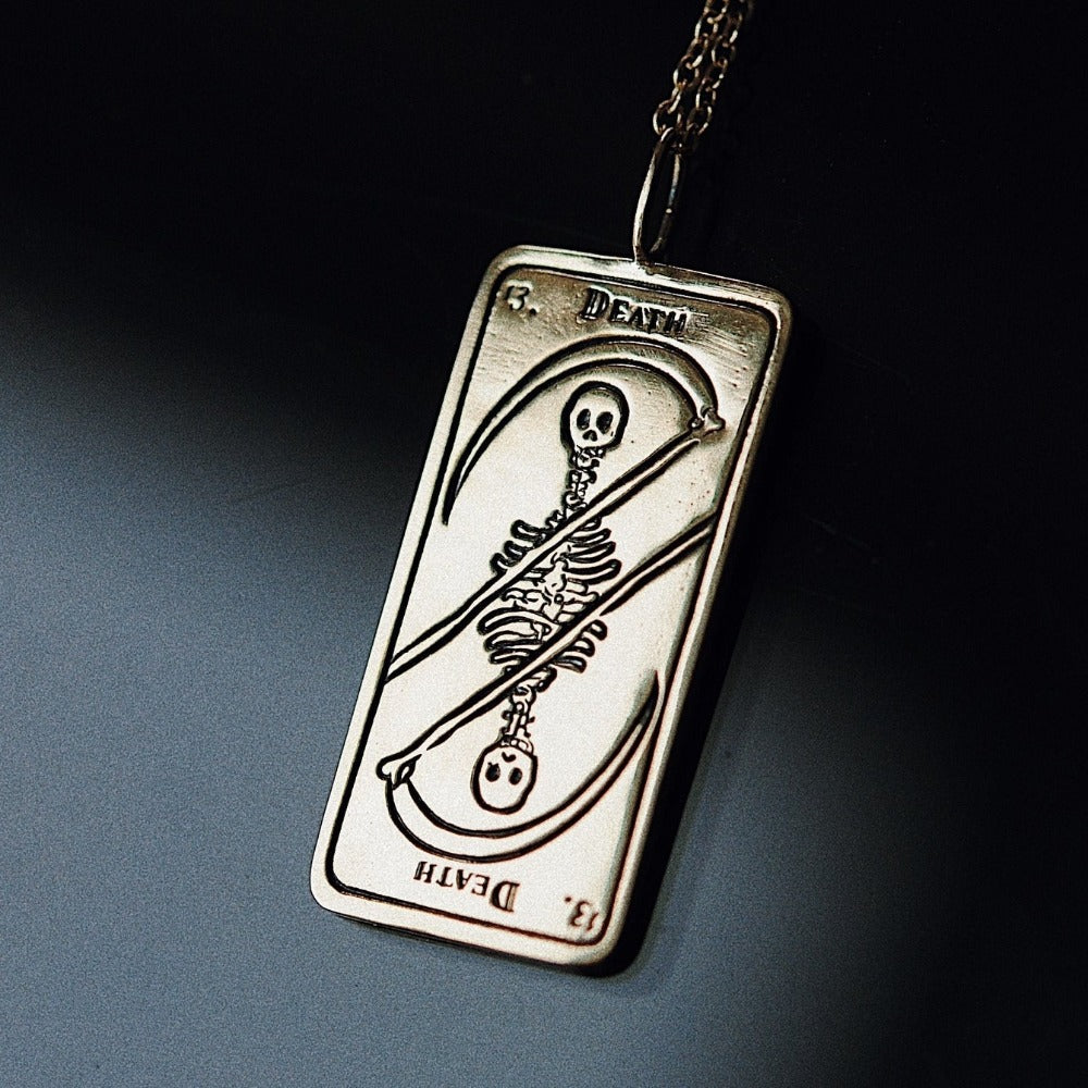 Gothic Death Tarot Card Pendant Necklace - Unique Handmade Jewelry for Women & Men - Perfect for Halloween, Cosplay & Witchy Aesthetic