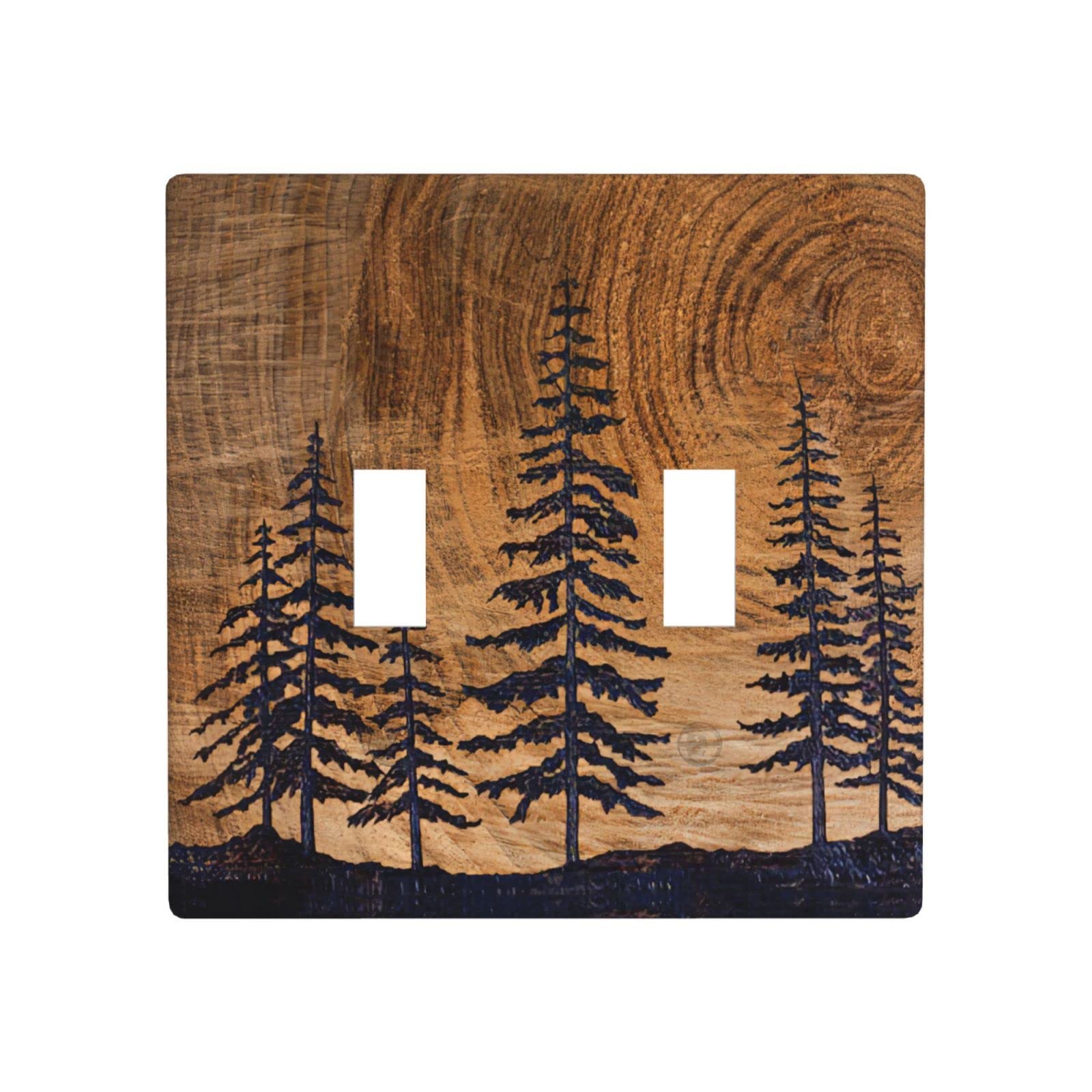 Rustic Pine Tree Wood Grain Light Switch Plate Cover - Farmhouse Decor Double Gang Toggle Switch Wall Plate - Durable Plastic for Living Room, Bedroom, Kitchen & Office Decor