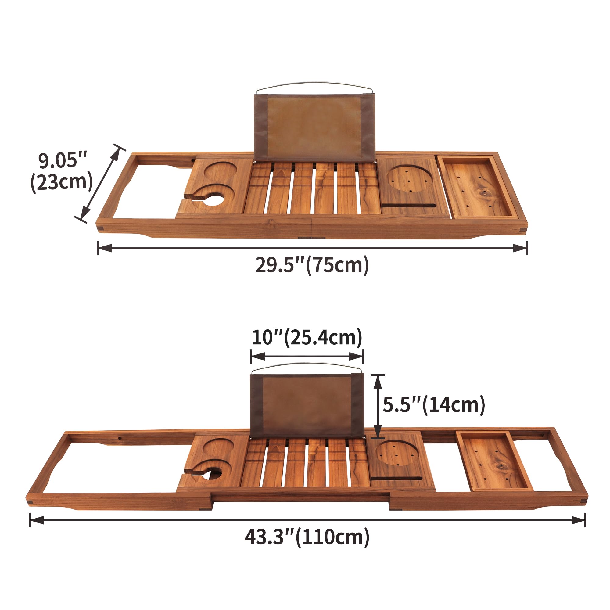 Premium Expandable Teak Bathtub Tray - Luxury Wooden Bath Caddy for Spa Relaxation | Perfect Housewarming, Anniversary & Wedding Gift with Free Teak Body Brush | Bathroom Accessories for Bubble Baths & Wine Nights
