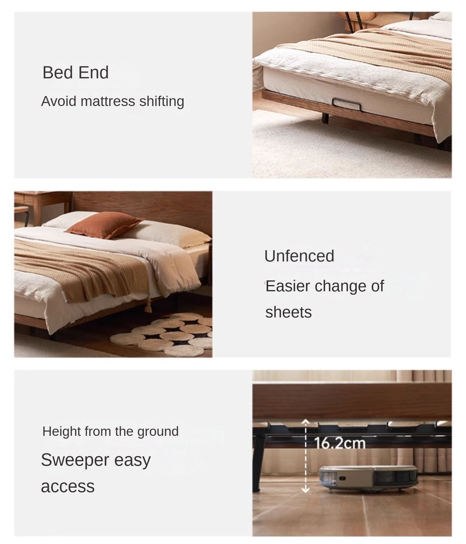 Solid Oak Wood Floating Bed Frame - Modern Platform Bed with Suspended Design for Bedroom, Guest Room & Loft