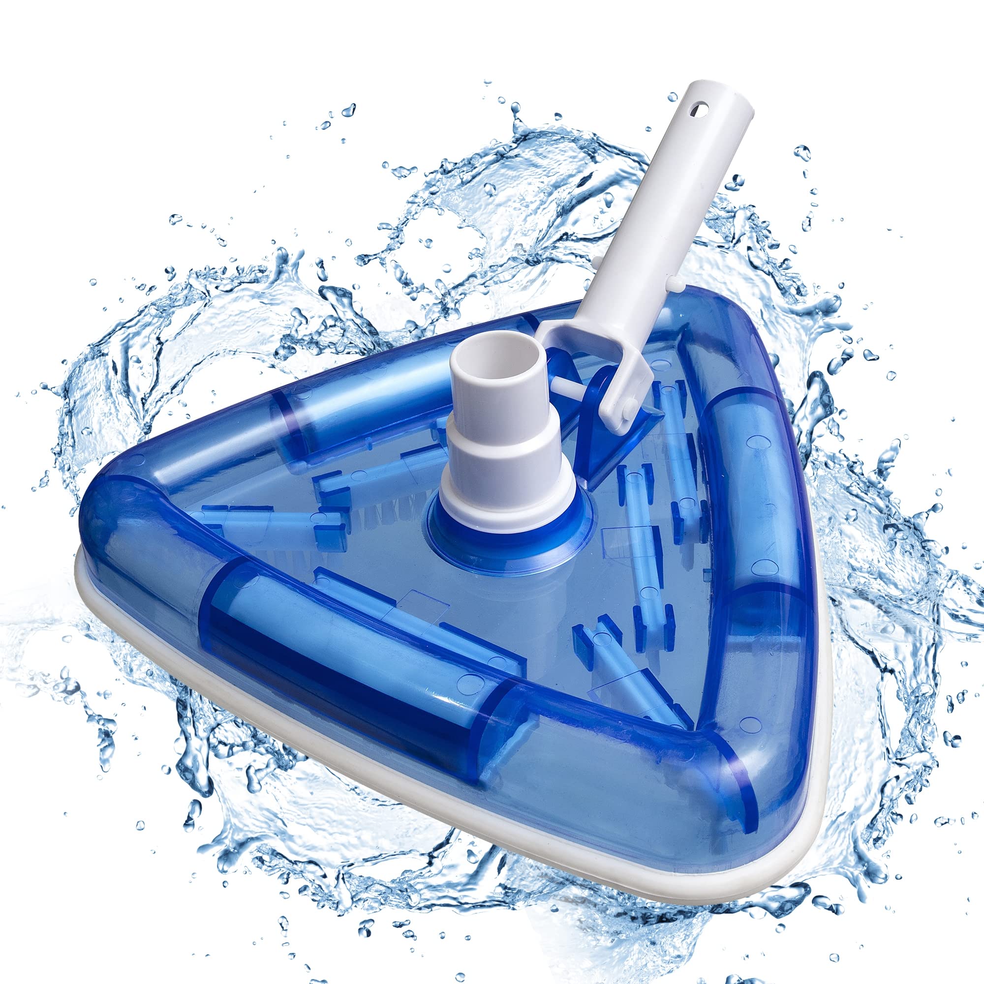 Triangular Weighted Pool Vacuum Head with Swivel Hose Connection & EZ Clip Handle - Transparent Swimming Pool Cleaner Brush for Efficient Bottom Cleaning | Perfect for In-Ground & Above Ground Pools