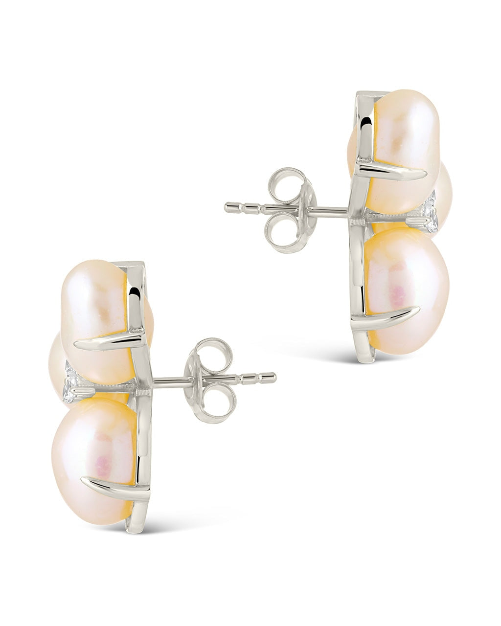Olive CZ Triple Pearl Stud Earrings - Elegant Cubic Zirconia & Pearl Jewelry for Women | Perfect for Weddings, Parties & Everyday Wear