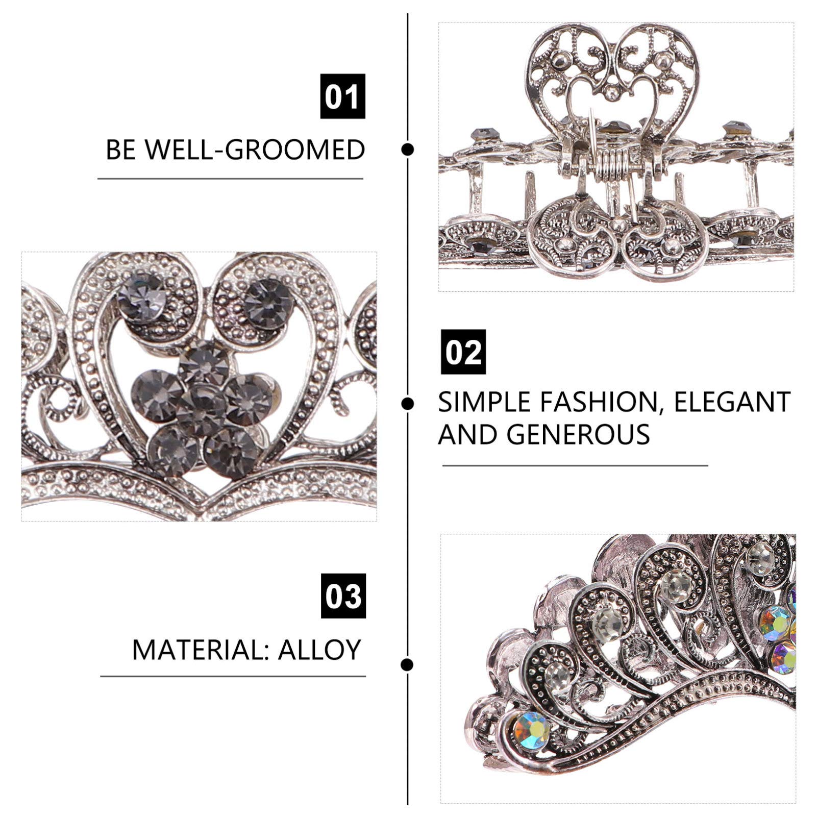 3pcs Rhinestone Hair Claw Clips for Women - Metal French Hair Grip Clips for Thick Hair - Elegant Jaw Headgear with Alloy Rhinestones - Perfect for Parties, Weddings, and Everyday Styling