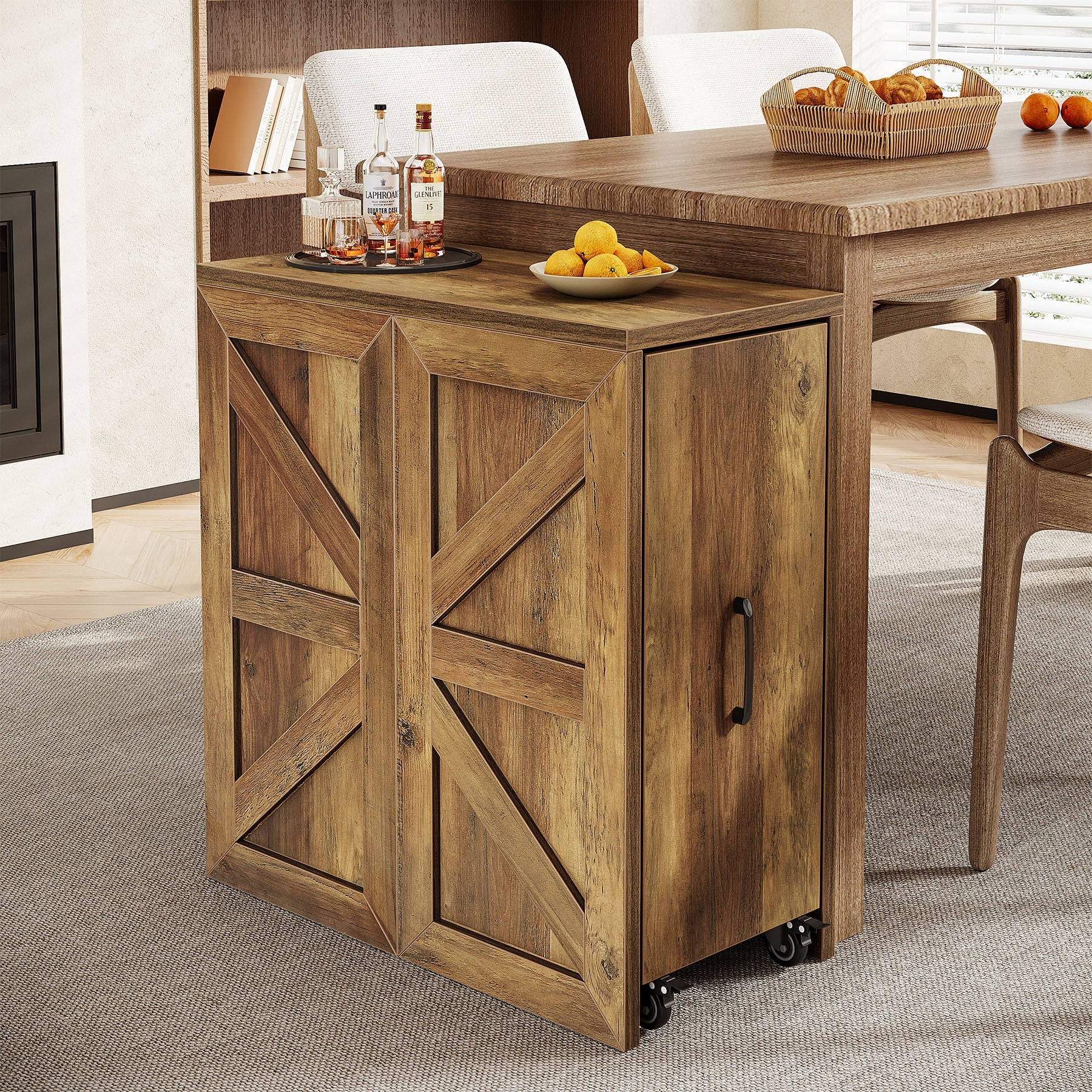 3 Tier Extendable Rolling Side Table with Lockable Wheels - Multi-Purpose End Table, Nightstand for Living Room, Bedroom, Office & Small Spaces