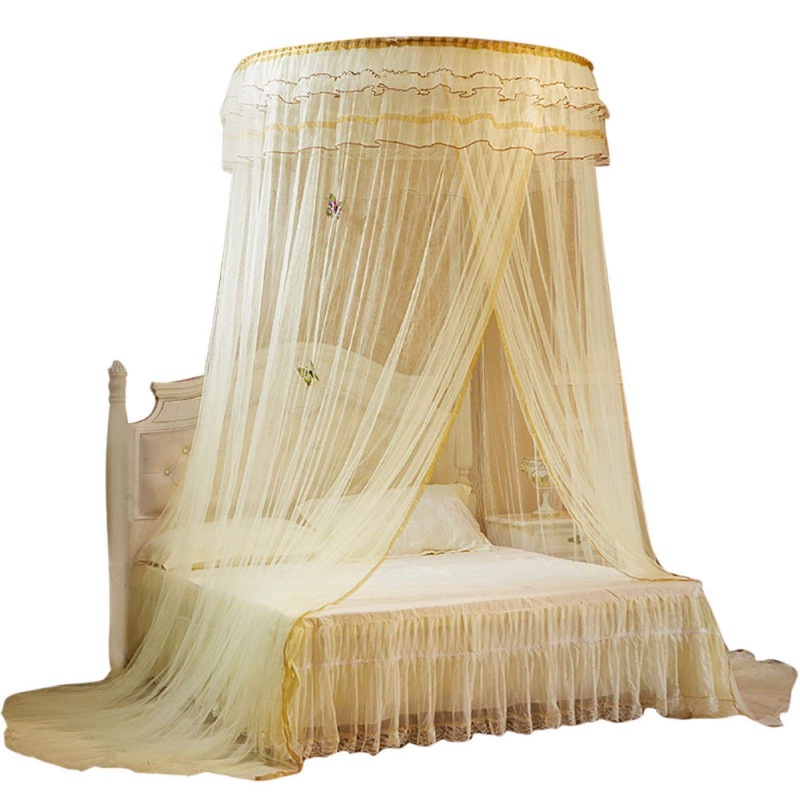 Breathable Round Lace Princess Bed Canopy for Kids & Baby - 360° Foldable Bed Tent with Netting, Home Decoration for Nursery & Bedroom (Beige) | Perfect for Birthday Gifts, Room Makeovers & Princess-Themed Decor
