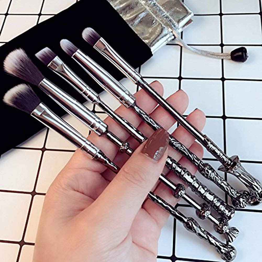 Harry Potter Makeup Brush Set - 5 Piece Magic Wand Brushes for Foundation, Eyeshadow, Eyeliner & Lip Makeup | Includes Golden Snitch Necklace | Perfect for Cosplay, Halloween & Potter-Themed Parties