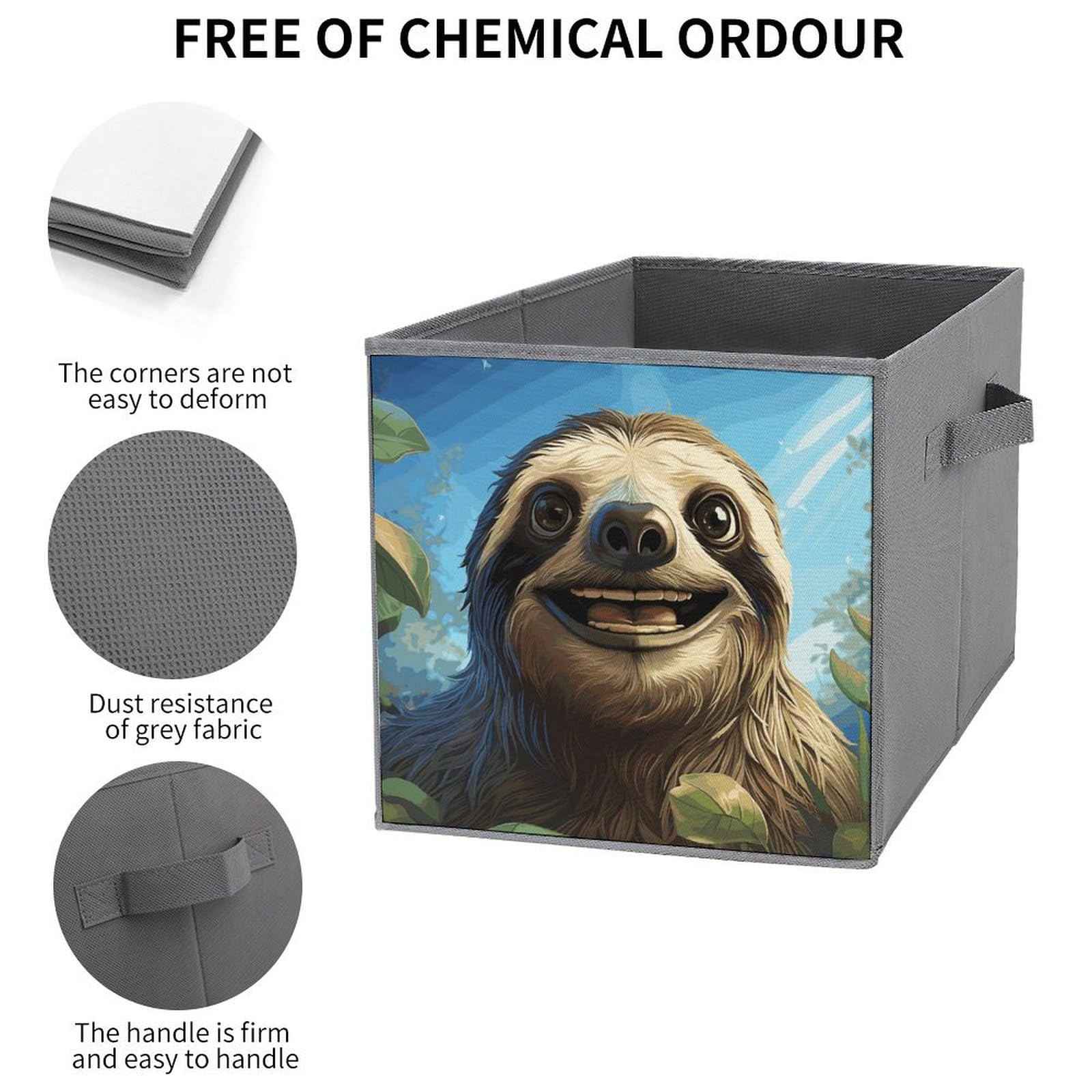6PCS Collapsible Storage Bins with Handles - Funny Sloth Printed Organizers for Shelves & Home