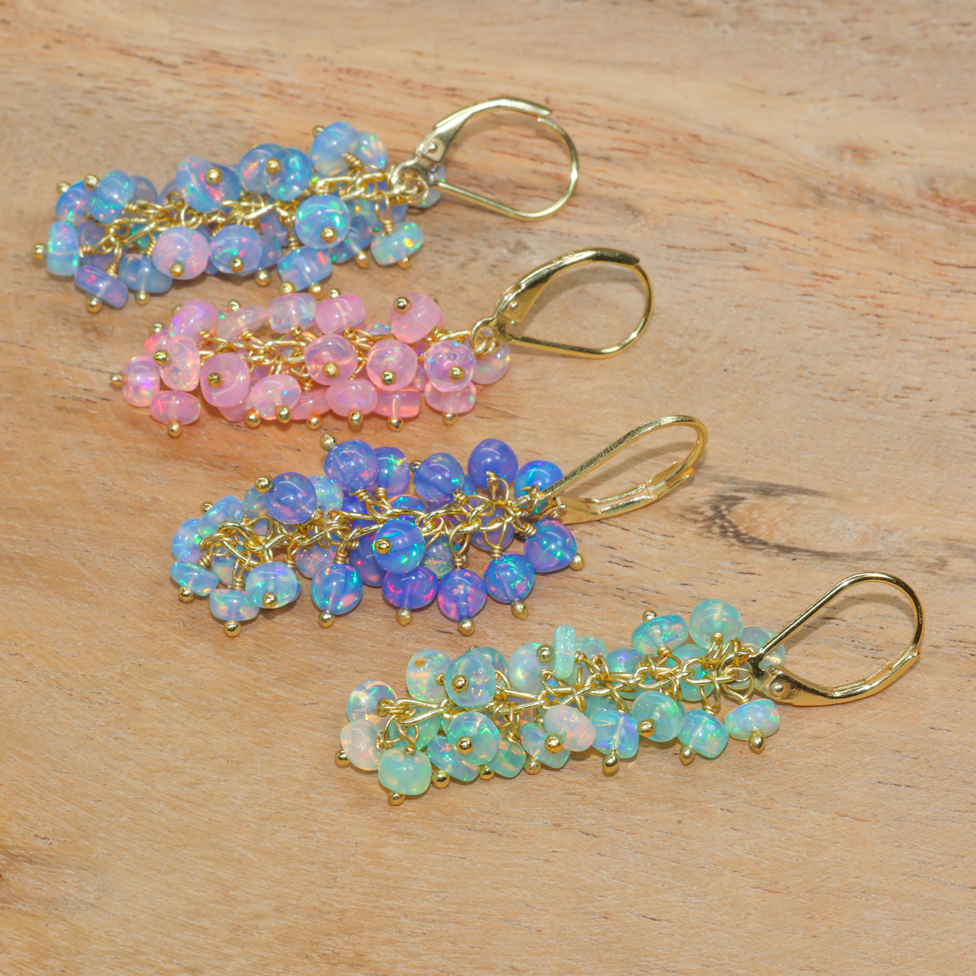 Natural Blue Opal Beaded Cluster Dangle Earrings for Women | Handmade Boho Chic Jewelry | Perfect for Parties, Weddings & Everyday Wear