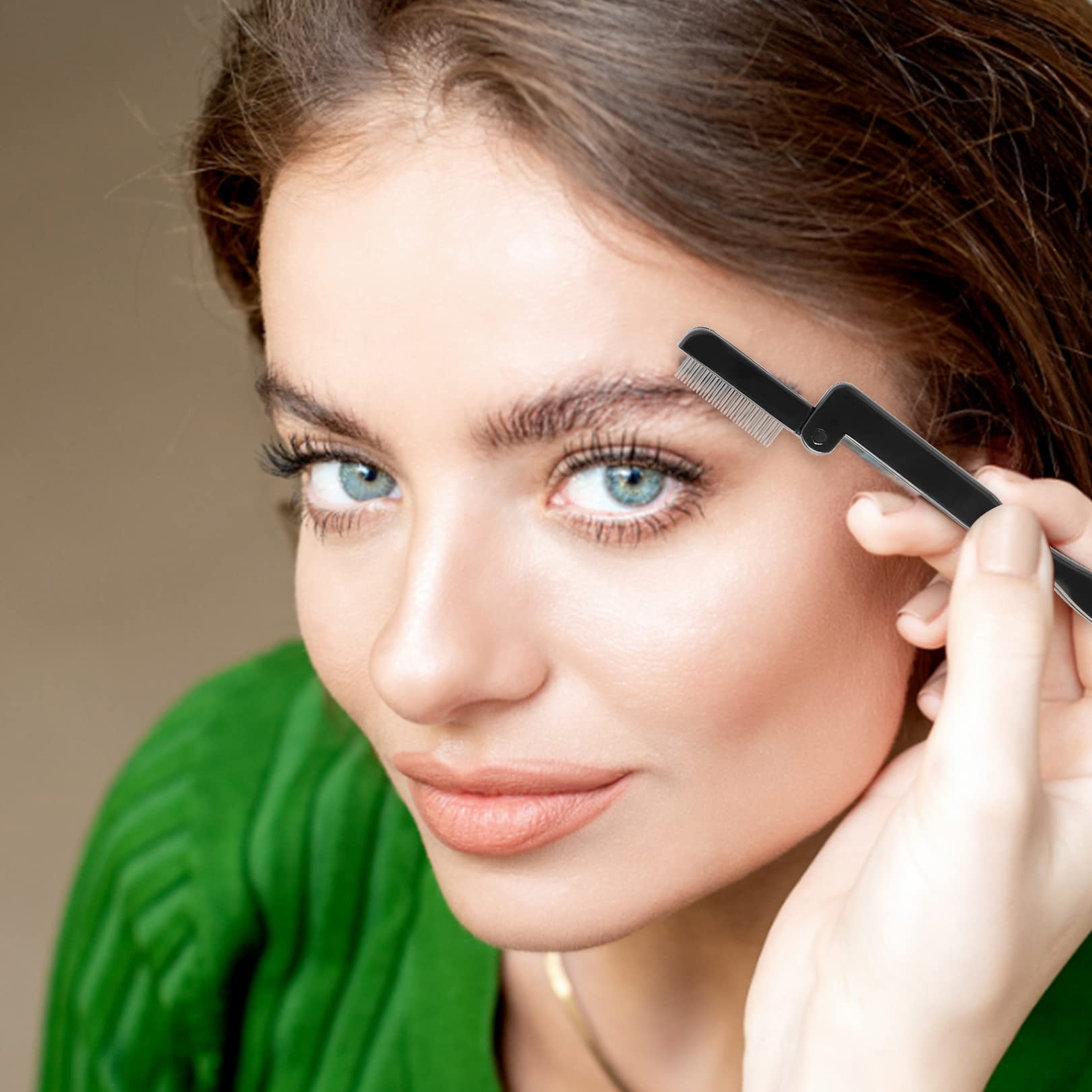 1Pcs Stainless Steel Eyebrow Comb & Eyelash Separator Brush - Portable Folding Grooming Tool for Perfect Eyebrow Shaping & Lash Separation - Ideal for Women's Makeup Kit, Travel & Daily Beauty Routine (Black)