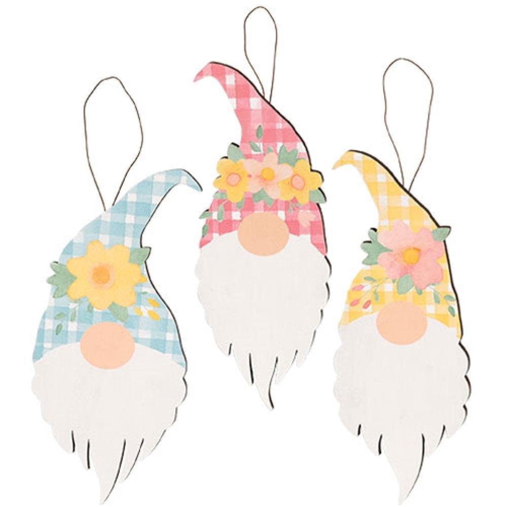 Spring Flower Chunky Gnome Ornament Set of 3 - Colorful Garden Decor for Outdoor, Patio, and Home Decoration