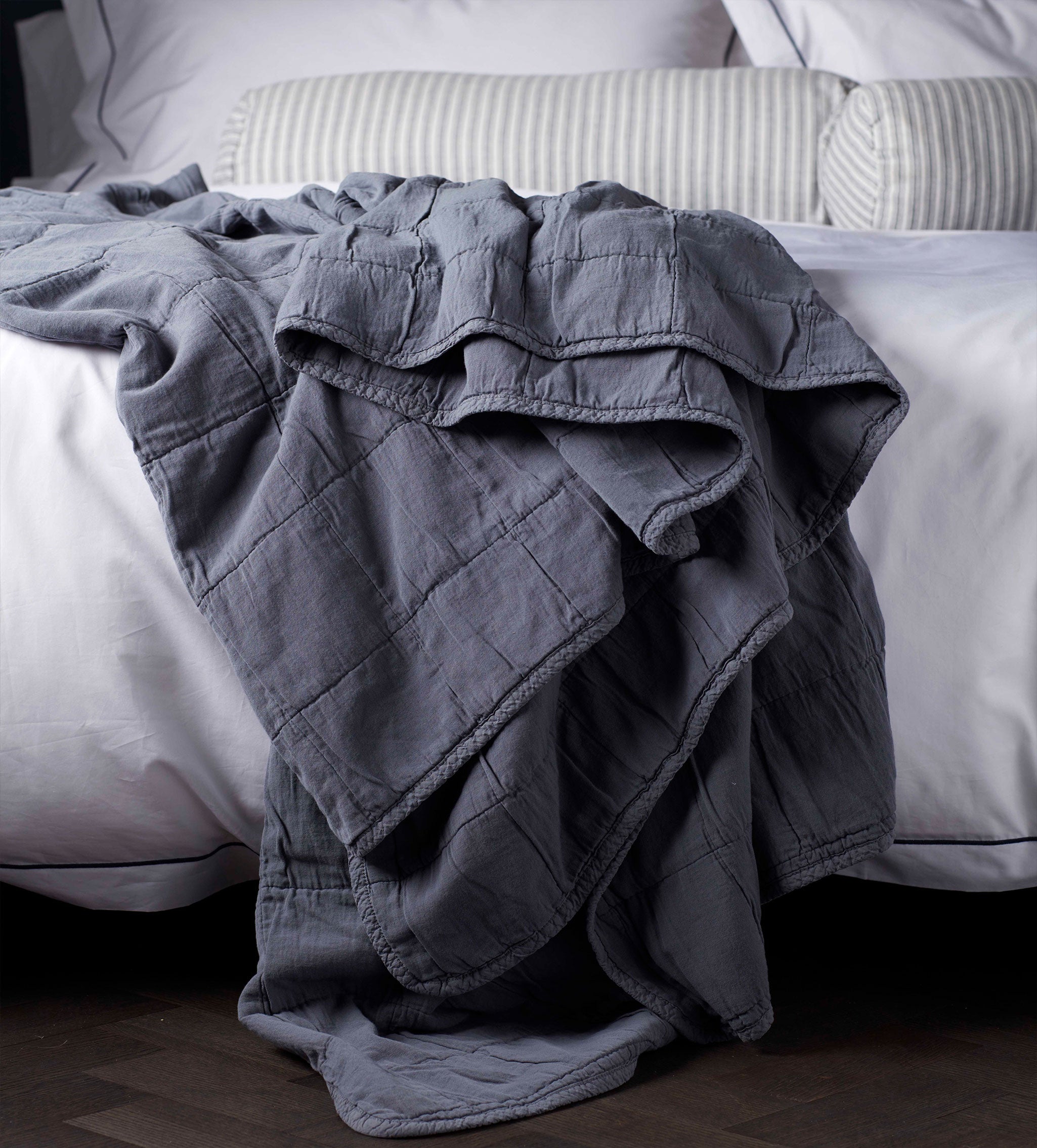 French Blue Finn 100% Cotton Quilted Throw Blanket - Soft & Cozy Bedspread for Couch, Bed, Sofa - Perfect for Home Decor, Gift & Relaxation