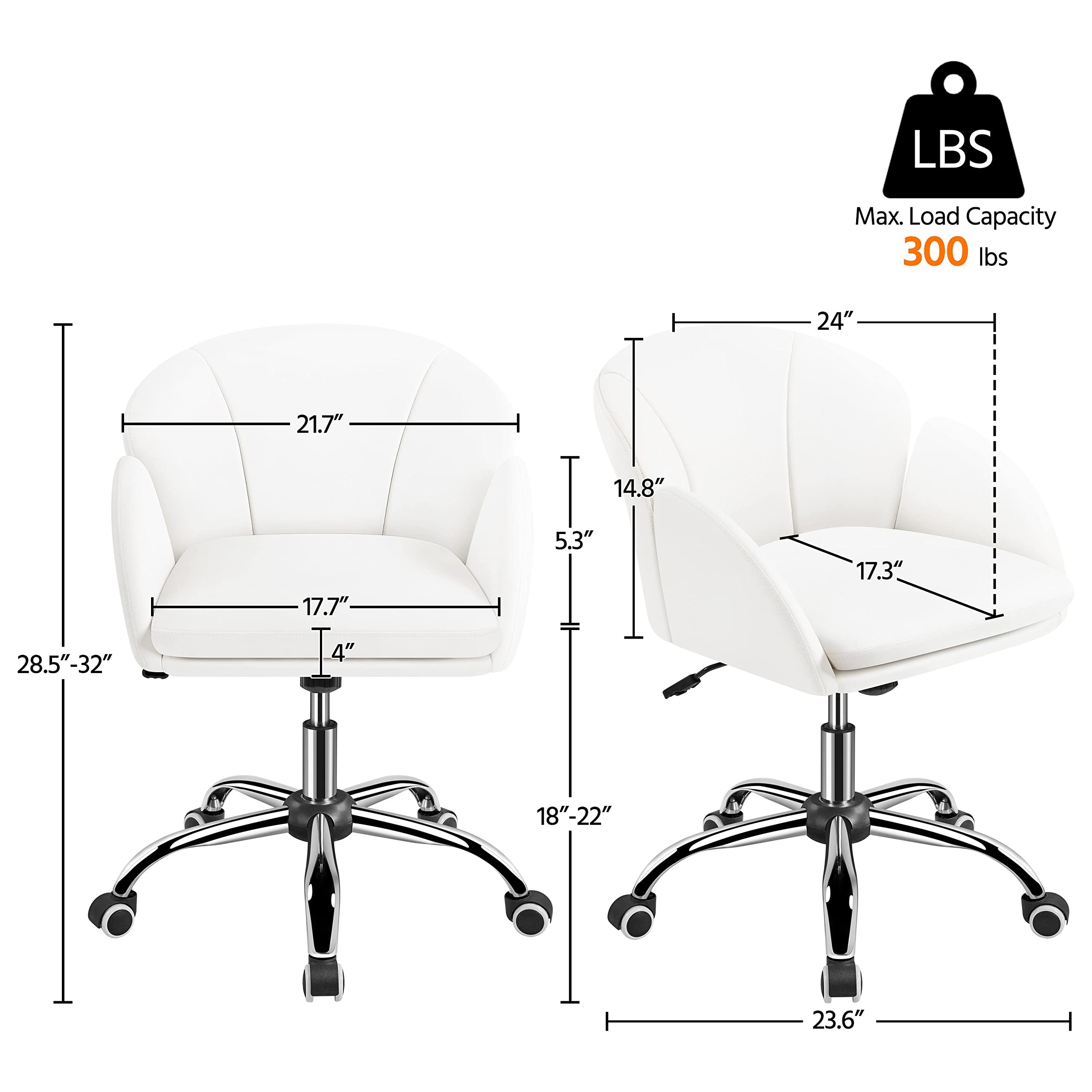 Yaheetech White Faux Leather Swivel Desk Chair - Modern Rolling Office Chair with Back Support, Adjustable Height for Home Office, Living Room & Bedroom - Perfect for Working, Studying & Gaming