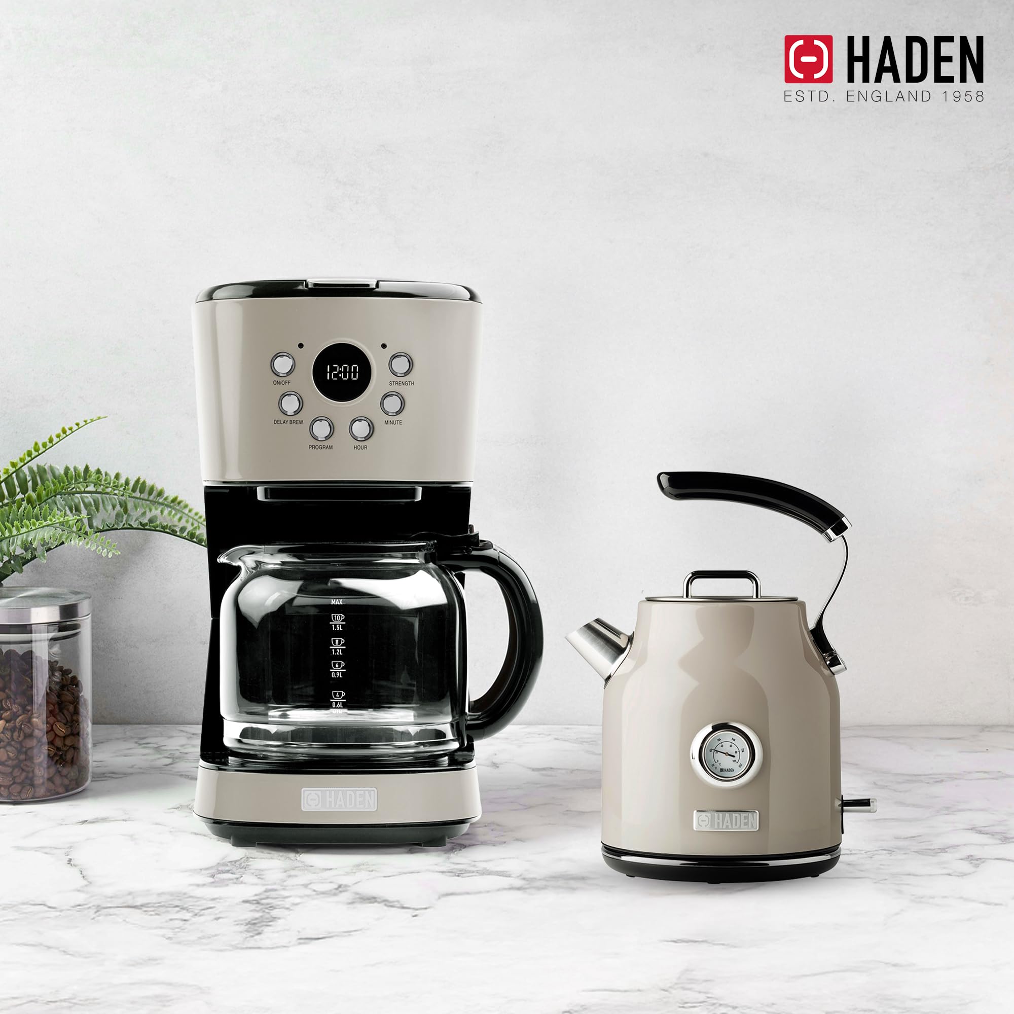 HADEN 12 Cup Drip Coffee Maker with Stainless Steel Electric Kettle - 1.7L Fast Boiling Water Kettle for Coffee, Tea & Hot Beverages - Perfect for Home, Office & Kitchen Use