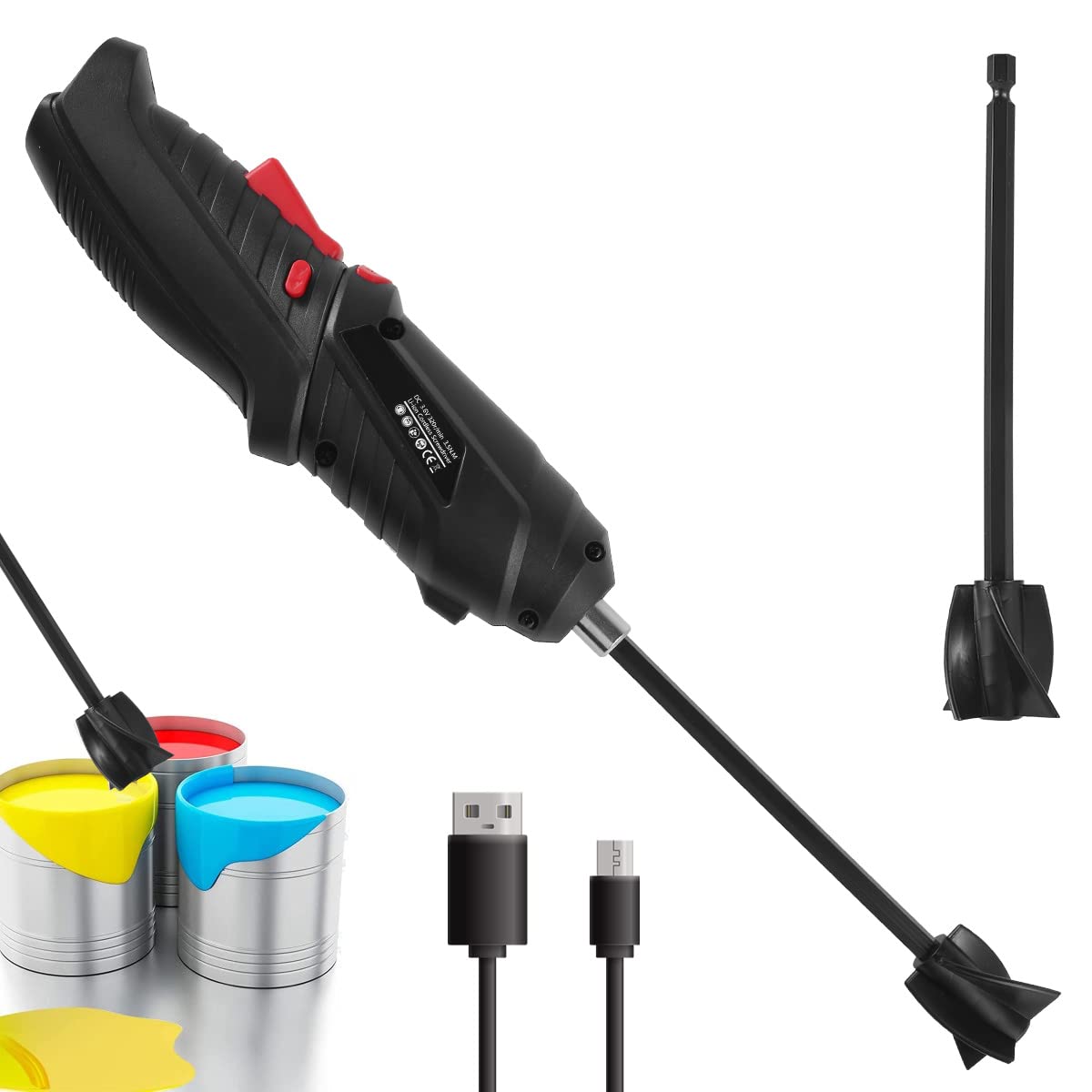 USB Rechargeable Handheld Epoxy Resin Mixer with 2 Reusable Stirring Paddles - Compatible with 1/4in Drills for Bubble-Free Mixing - Portable Paint & Latex Stirrer for DIY Crafts, Art Projects, and Home Renovations