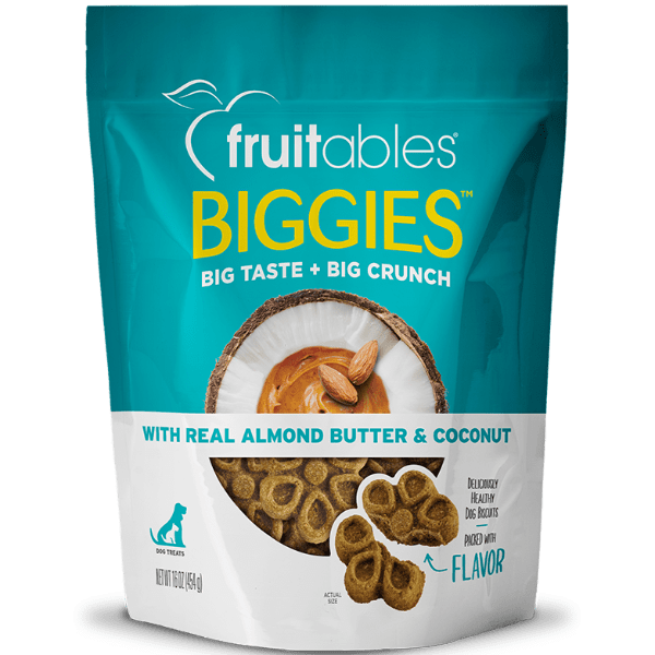 Fruitables Biggies Almond Butter & Coconut Dog Treats - Healthy Natural Snacks for Large Dogs - Perfect for Training, Rewards & Dental Care