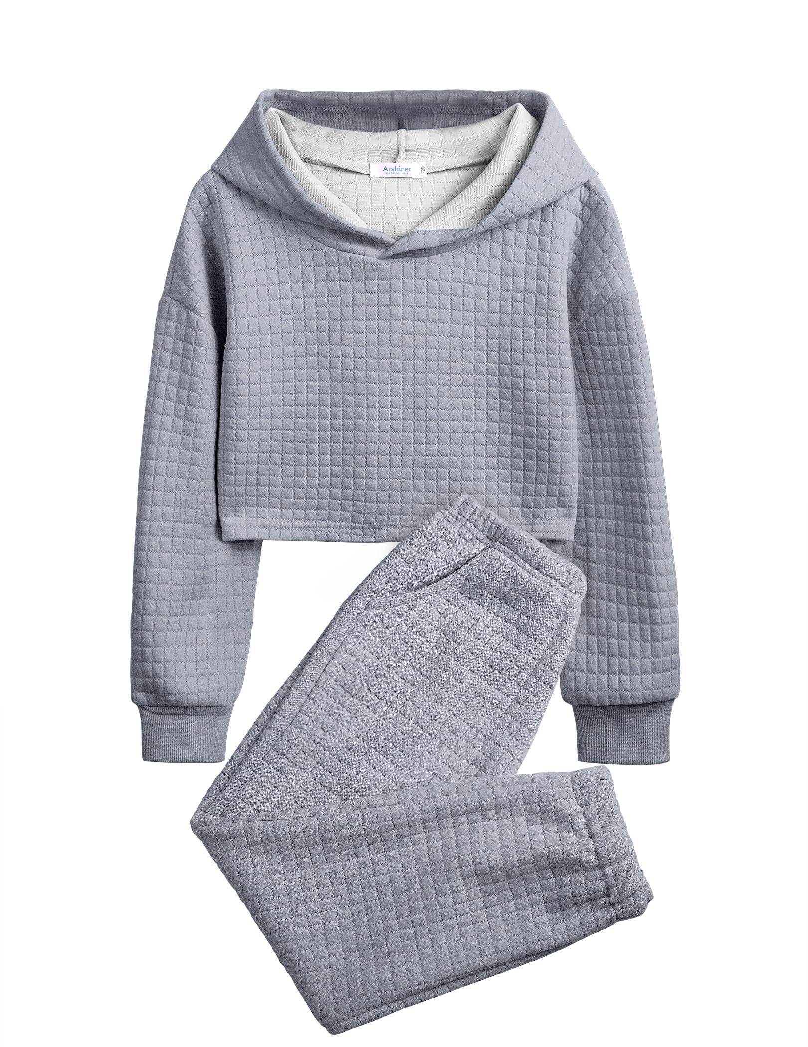 Arshiner Girls 2 Piece Outfit - Soft Waffle Knit Hooded Sweatshirt & Jogger Pants Set, Long Sleeve Tracksuit for School, Playdates & Casual Wear | Cute Toddler Clothes for Fall & Winter