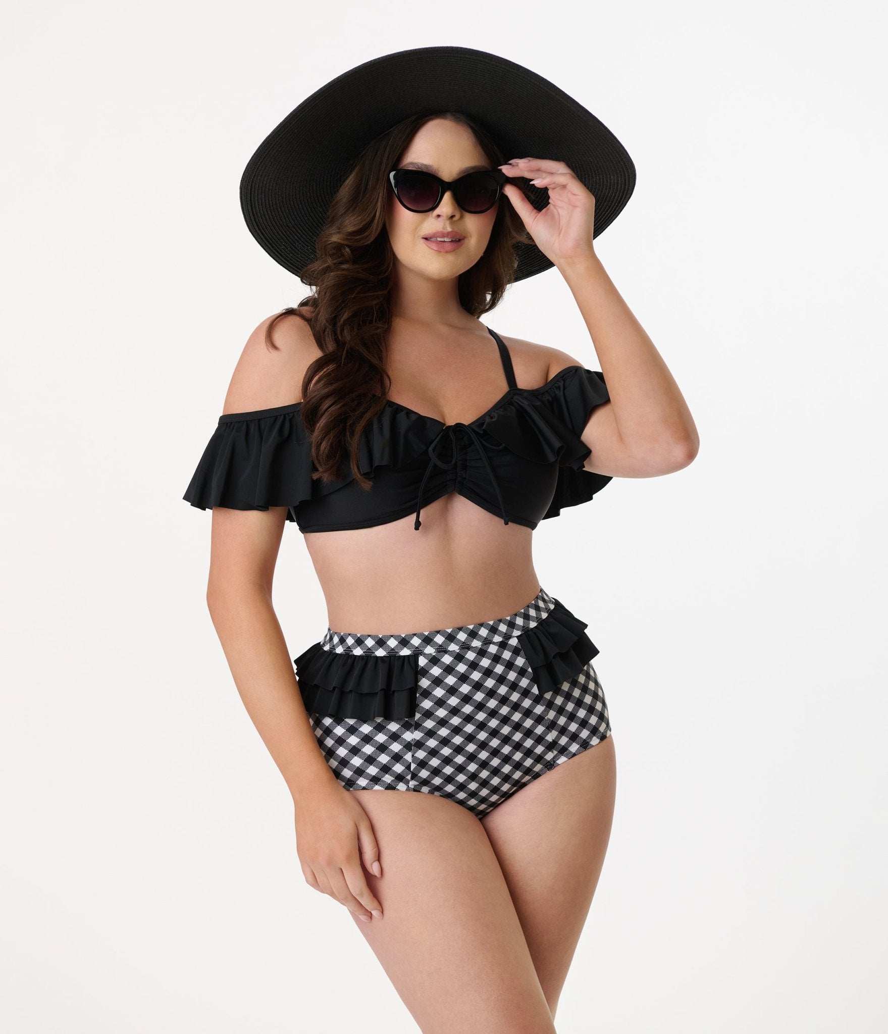 Vintage Black Ruffle Swim Top - Retro High Neck Bikini Top for Women - Perfect for Beach Vacations, Pool Parties & Summer Getaways