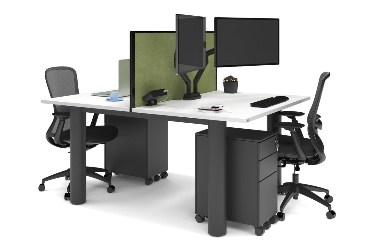 Quadro Cylinder Leg 2-Person Office Workstation Desk - 1800L x 800W with Cable Management Scallop - Perfect for Collaborative Workspaces & Modern Offices