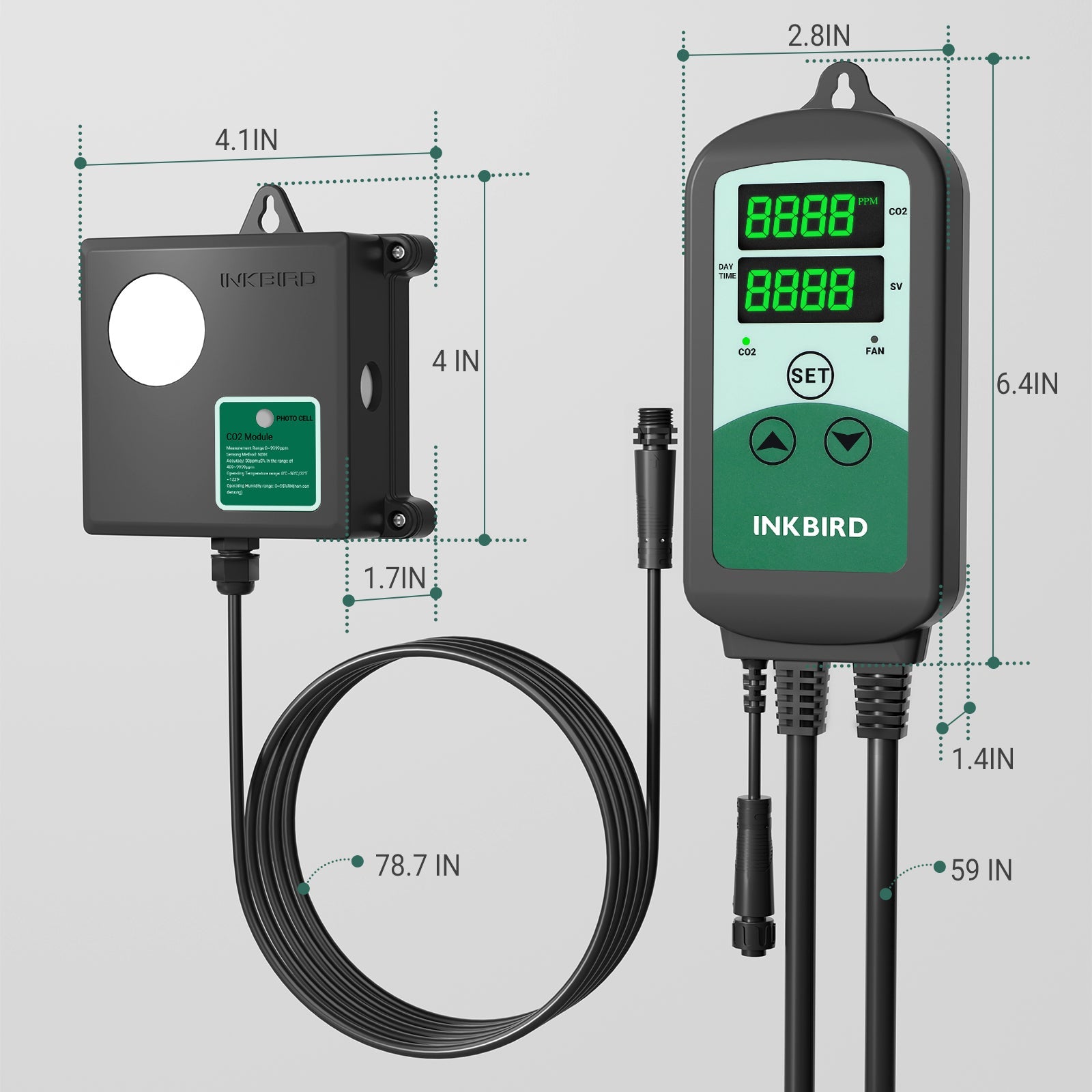 Programmable CO2 Controller with S01 Sensor ICC 510 - Smart Greenhouse & Indoor Grow Room Climate Control System