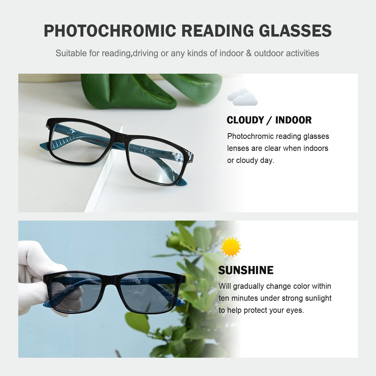 Eyekepper Photochromic Transition Reading Glasses for Women & Men - Lightweight +3.50 Magnification, UV Protection, Anti-Glare (Red Frame) - Perfect for Indoor/Outdoor Reading, Driving & Computer Use