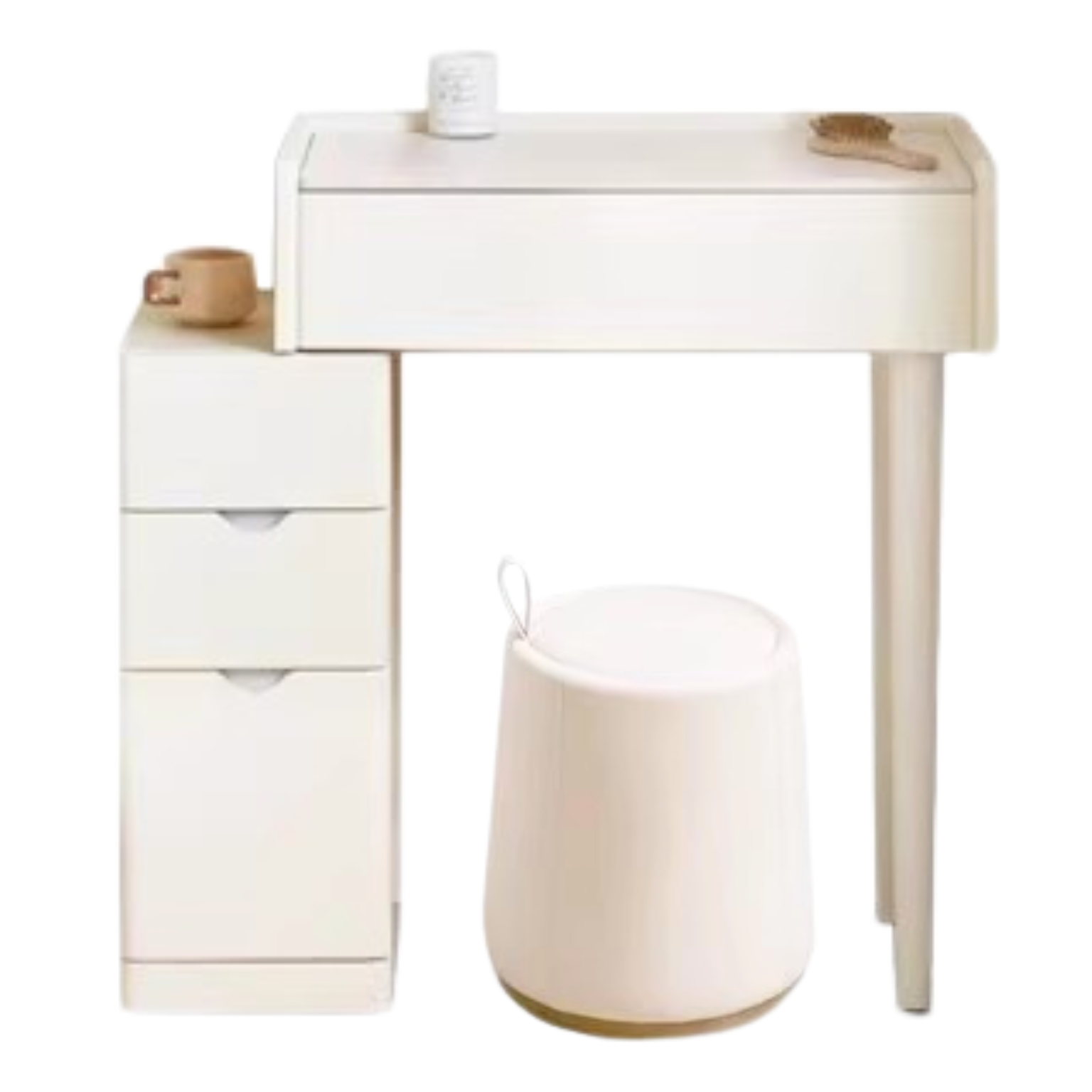 Pine Solid Wood Vanity Table with Mirror - Cream Shabby Chic Style for Bedroom & Dressing Room Makeup Organization