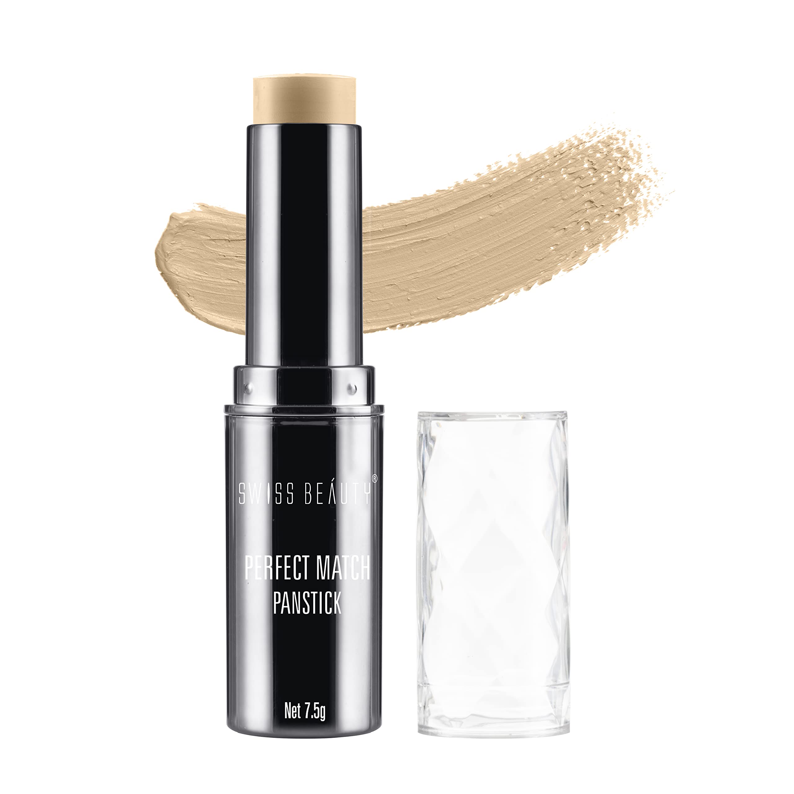 Swiss Beauty Perfect Match Panstick Foundation - Lightweight Full Coverage Makeup with Natural Dewy Finish | Easy Application Hand Stick | Shade 07, 7.5g | Ideal for Daily Wear, Photo Shoots & Special Occasions