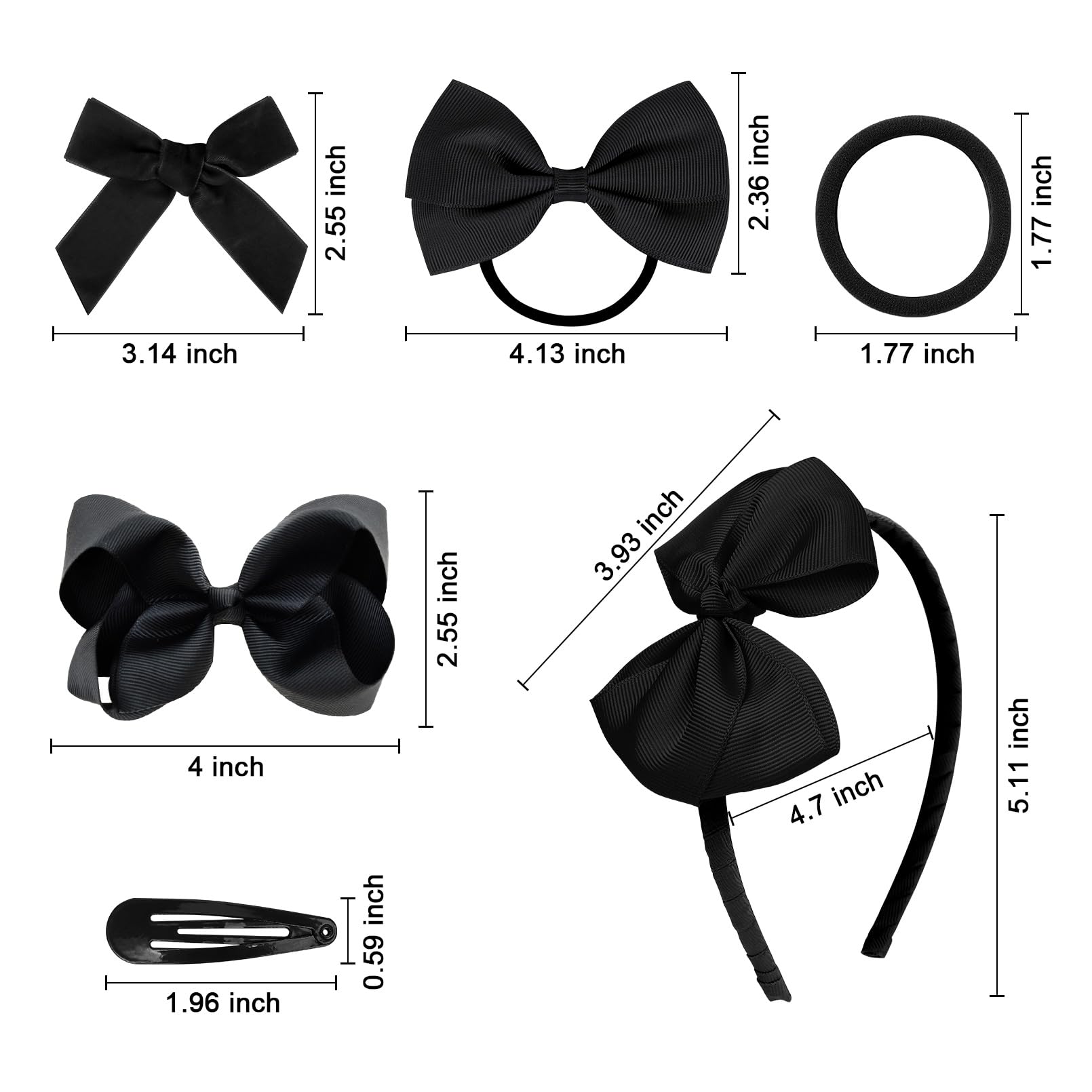 DEEKA 15-Piece Girls Hair Accessories Set - Black Hair Bows, Clips, Headband & Hair Ties for School, Parties & Everyday Wear