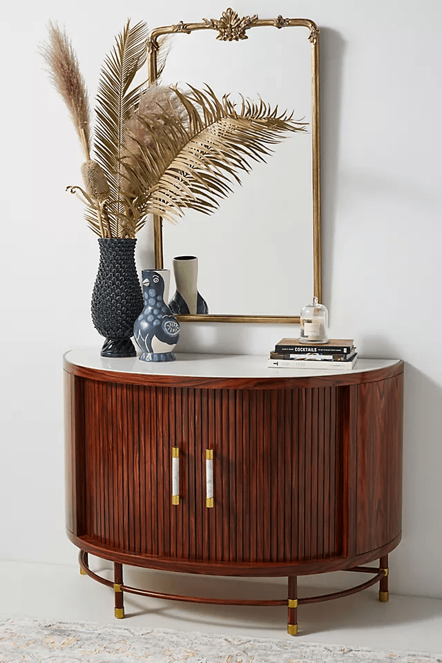 Hand Carved Deluxe Tamboured Demi Lune Cabinet - Half Round Luxury Wooden Storage for Living Room & Bedroom | Vintage Home Decor & Entryway Organizer