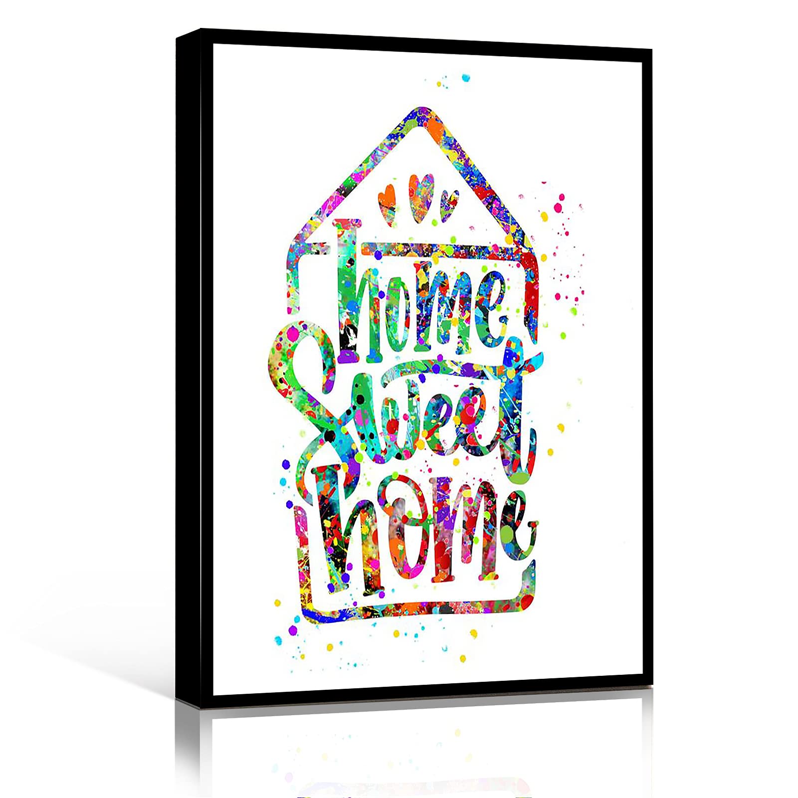 Home Sweet Home Wall Canvas Art - 16x24 Inch Framed Watercolor Print with Inspirational Quote, Bedroom Wall Decor, Housewarming Gift for New Home, Living Room & Office Wall Art
