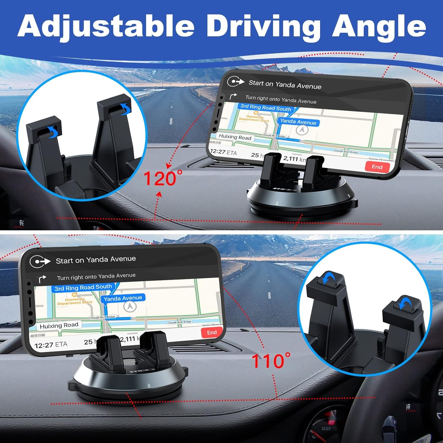 MEIDI Dashboard Car Phone Mount Holder - 360° Rotatable & Removable Phone Cradle for iPhone, Samsung & Android Smartphones - Perfect for Hands-Free Driving, GPS Navigation & Safe Commuting