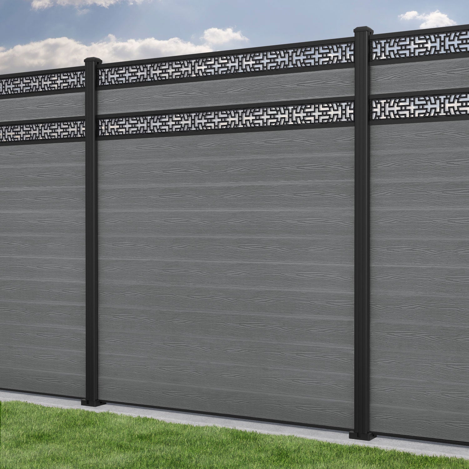 Classic Kumo Split Screen Fence Panel - Mid Grey Aluminum Privacy Fence with Sturdy Posts for Backyard, Garden, and Patio Decoration