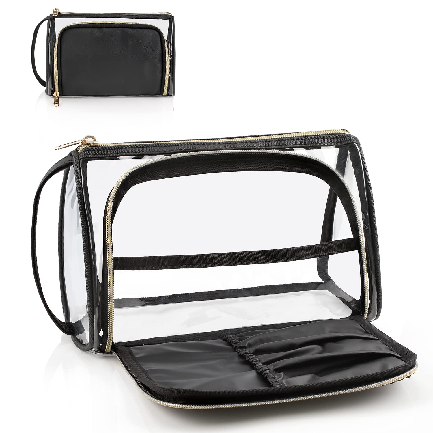 CUBETASTIC Clear Makeup Bag - TSA Approved Transparent Toiletry Travel Organizer with Compartments | Perfect for Cosmetics, Skincare & Travel Essentials | Ideal for Airports, Gyms & Daily Use