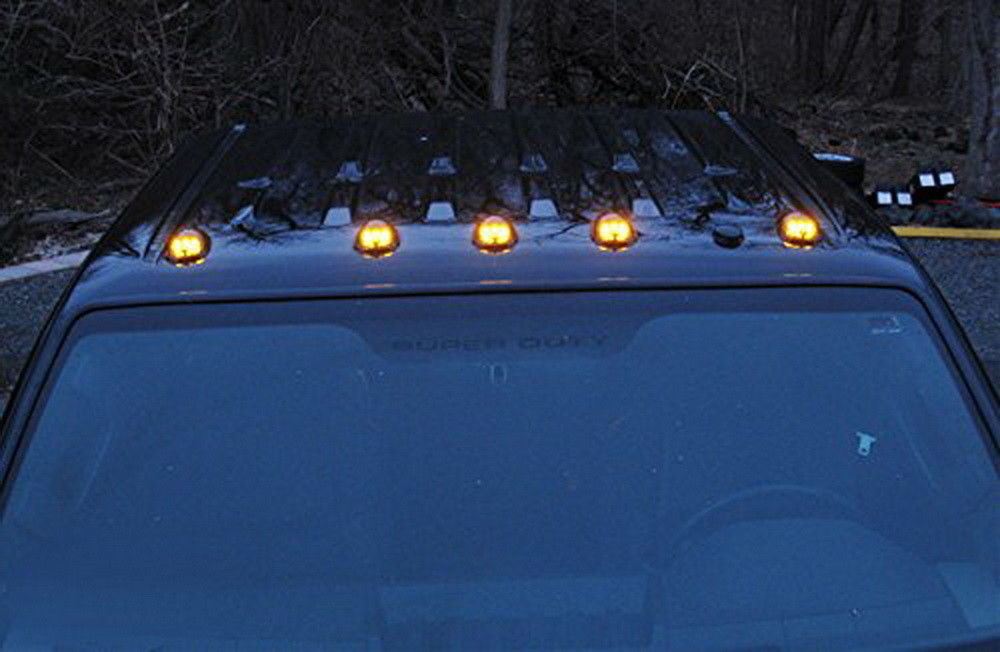 5 Pack Black Smoked Cab Roof Marker Running Lights with Amber LED for Trucks & 4x4 Vehicles - Waterproof & Durable for Off-Roading, Camping & Night Driving