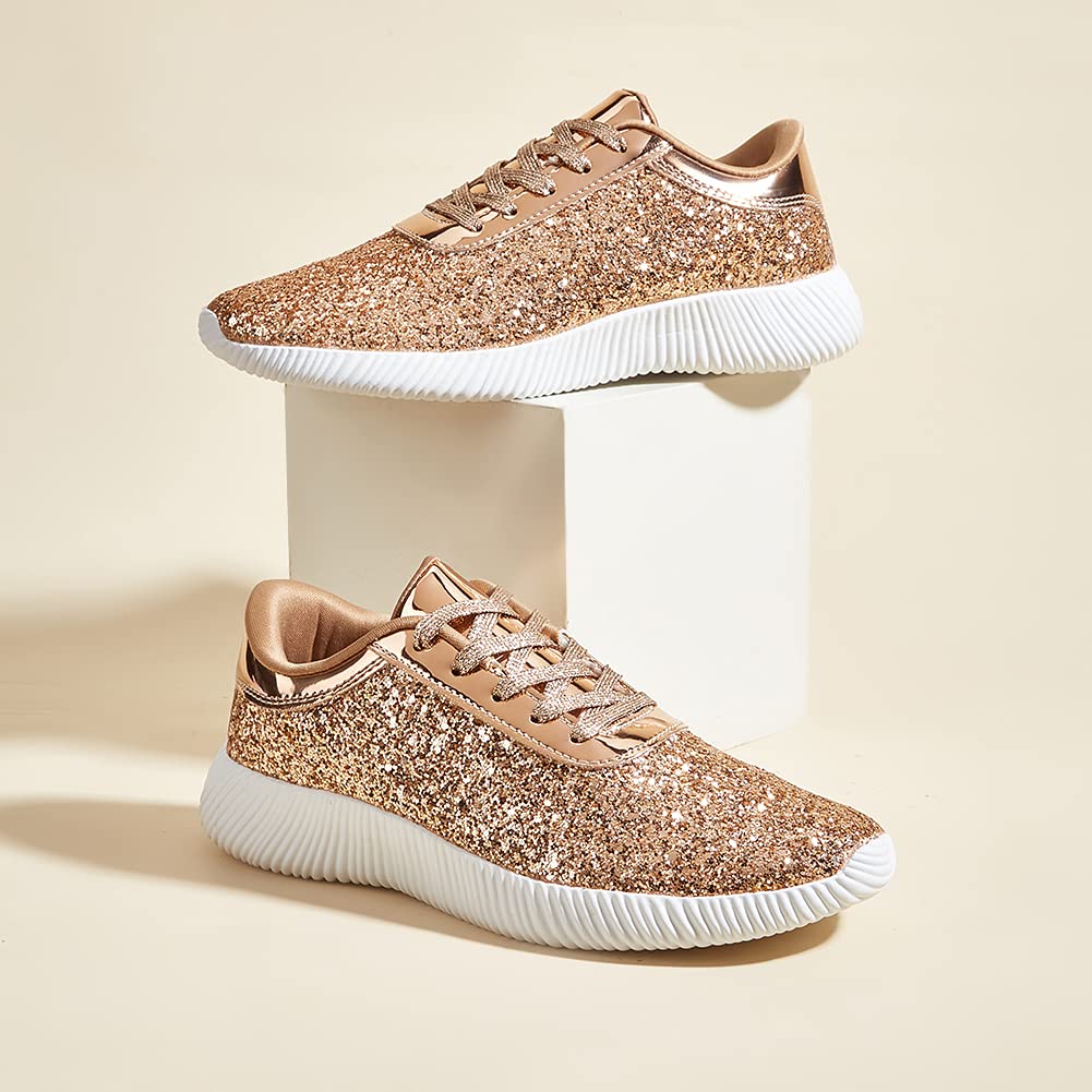 BELOS Women's Glitter Sneakers - Sparkly Lightweight Metallic Sequins Athletic Shoes for Running, Walking, Gym Workouts & Casual Wear