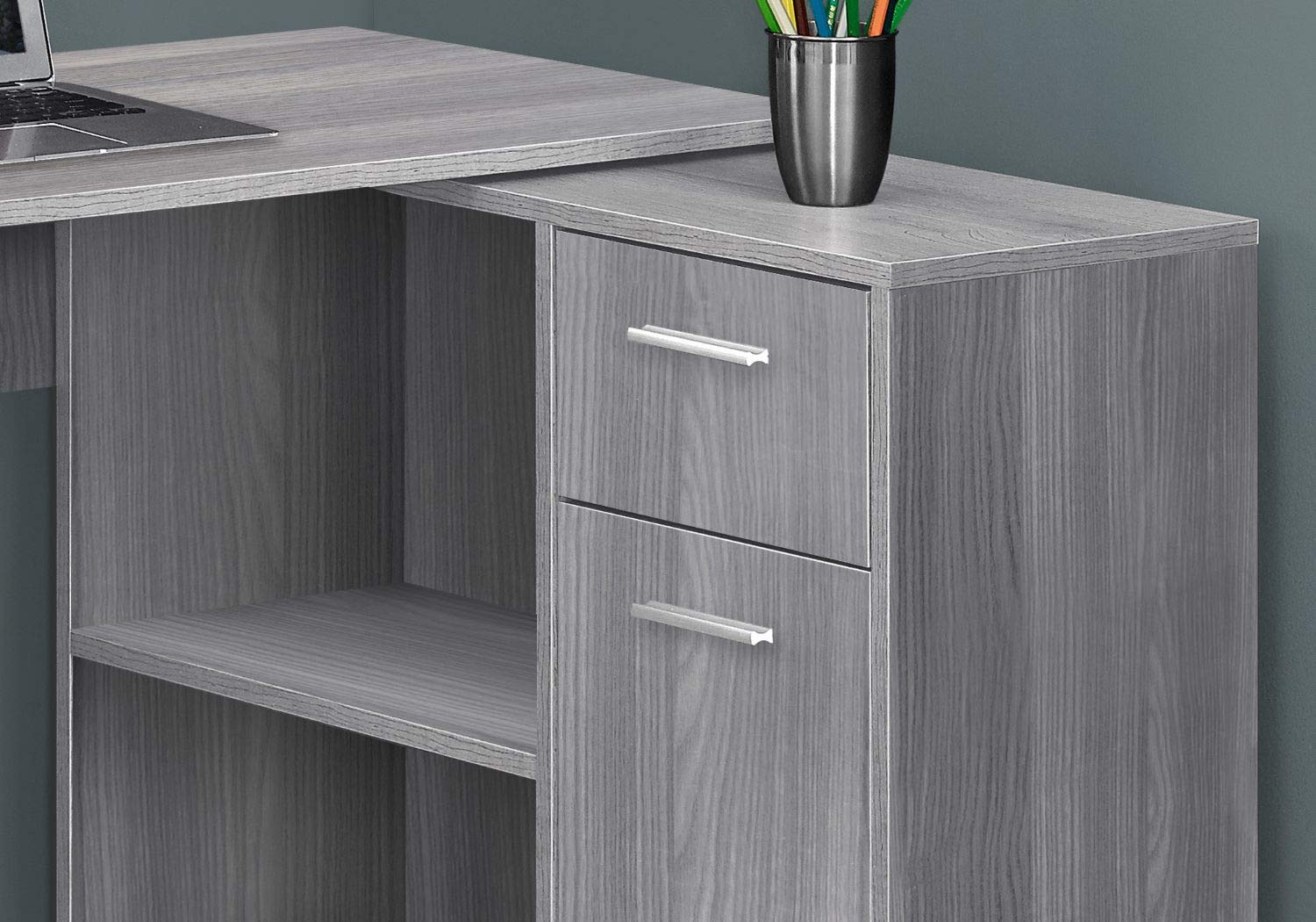 Offex 46 Inch Modern L-Shaped Computer Desk with Storage Cabinet, Grey - Home Office Workstation for Small Spaces, Gaming Setup & Remote Work