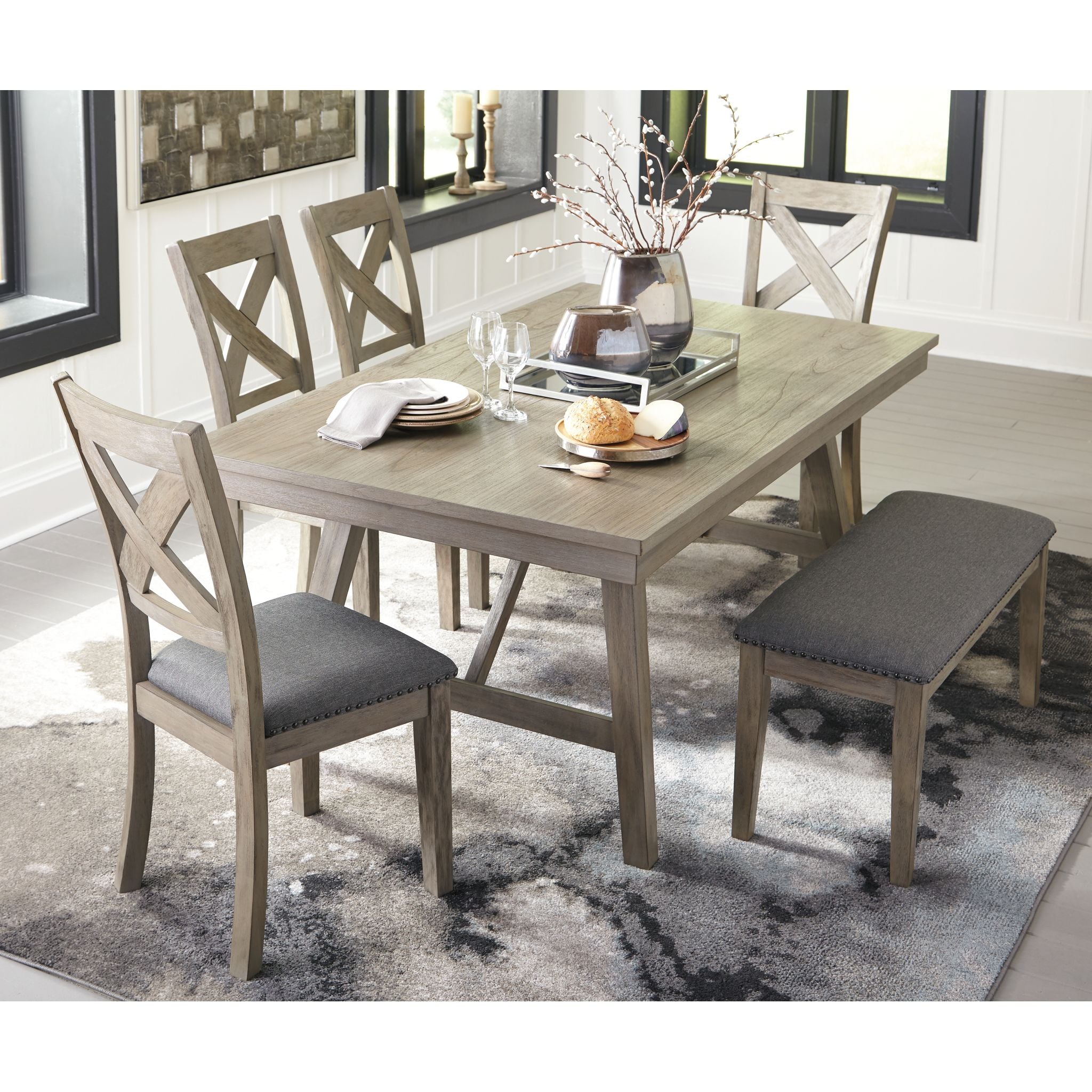 Aldwin Bench - Modern Gray Wooden Bench with Sturdy Metal Legs (D617 00) - Perfect for Entryway, Living Room, or Bedroom Seating