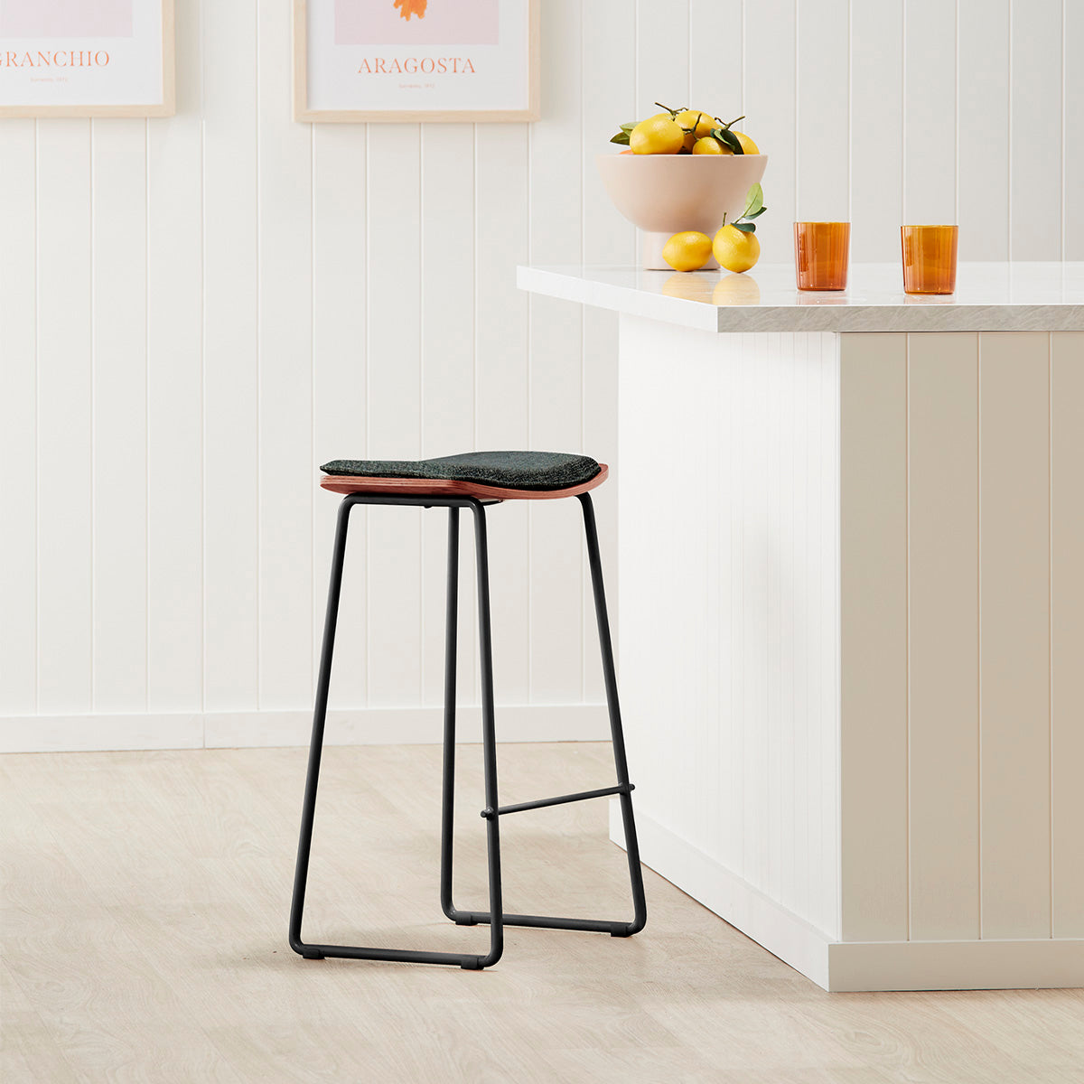 Hendrix Backless Bar Stool - Walnut Wood with Charcoal Fabric Upholstery - Modern Counter Height Stool for Kitchen Island, Breakfast Nook & Home Bar Decor