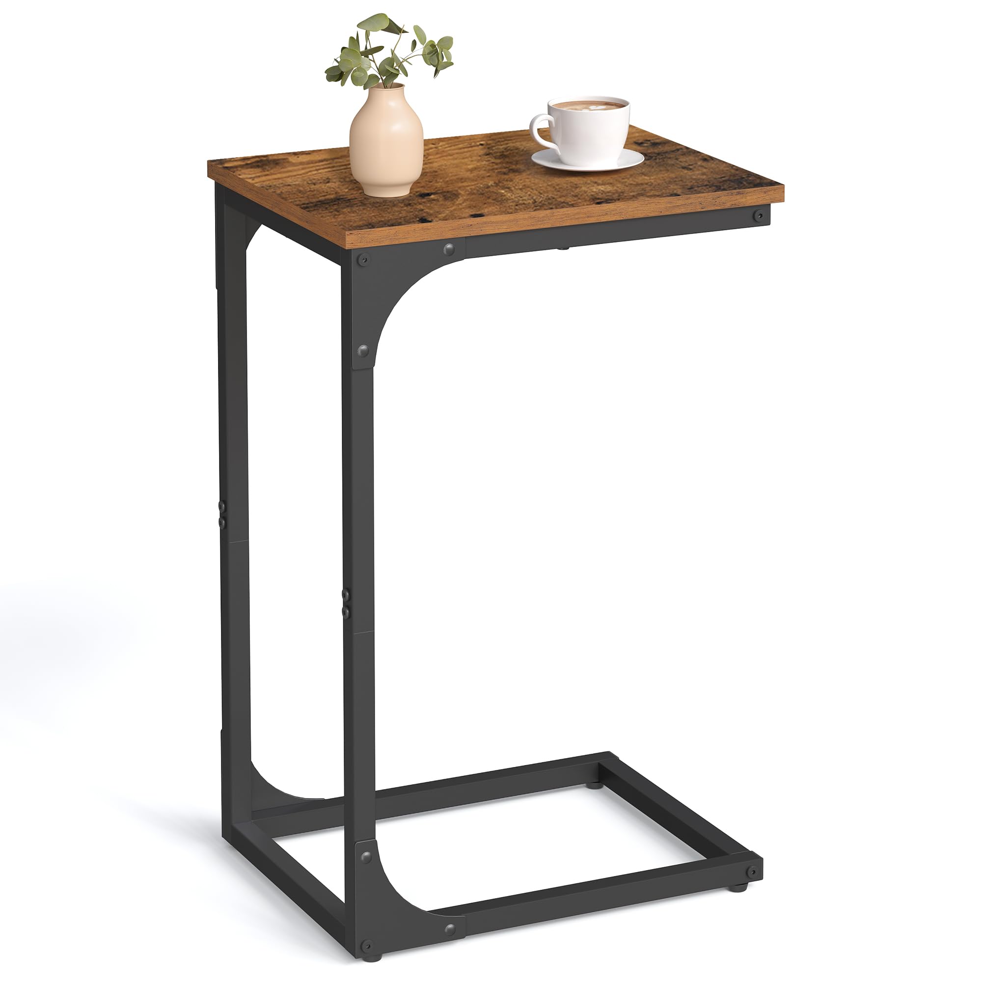 VASAGLE C-Shaped End Table with Metal Frame - Small Side Table for Couch, Sofa, Living Room, Bedroom, Nightstand - Rustic Brown & Black - Perfect for Holding Drinks, Books, and Lamps by Your Bed or Couch