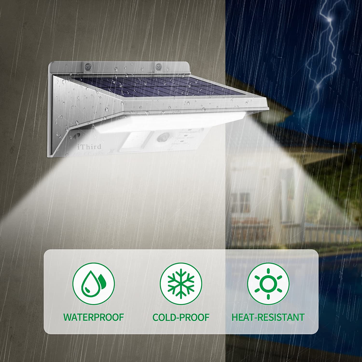 iThird Solar Powered Outdoor Lights with Motion Sensor - 2 Pack Super Bright Waterproof Stainless Steel Solar Security Lights for Yard, Patio, Garage (Daylight) | Perfect for Pathway Lighting & Home Security