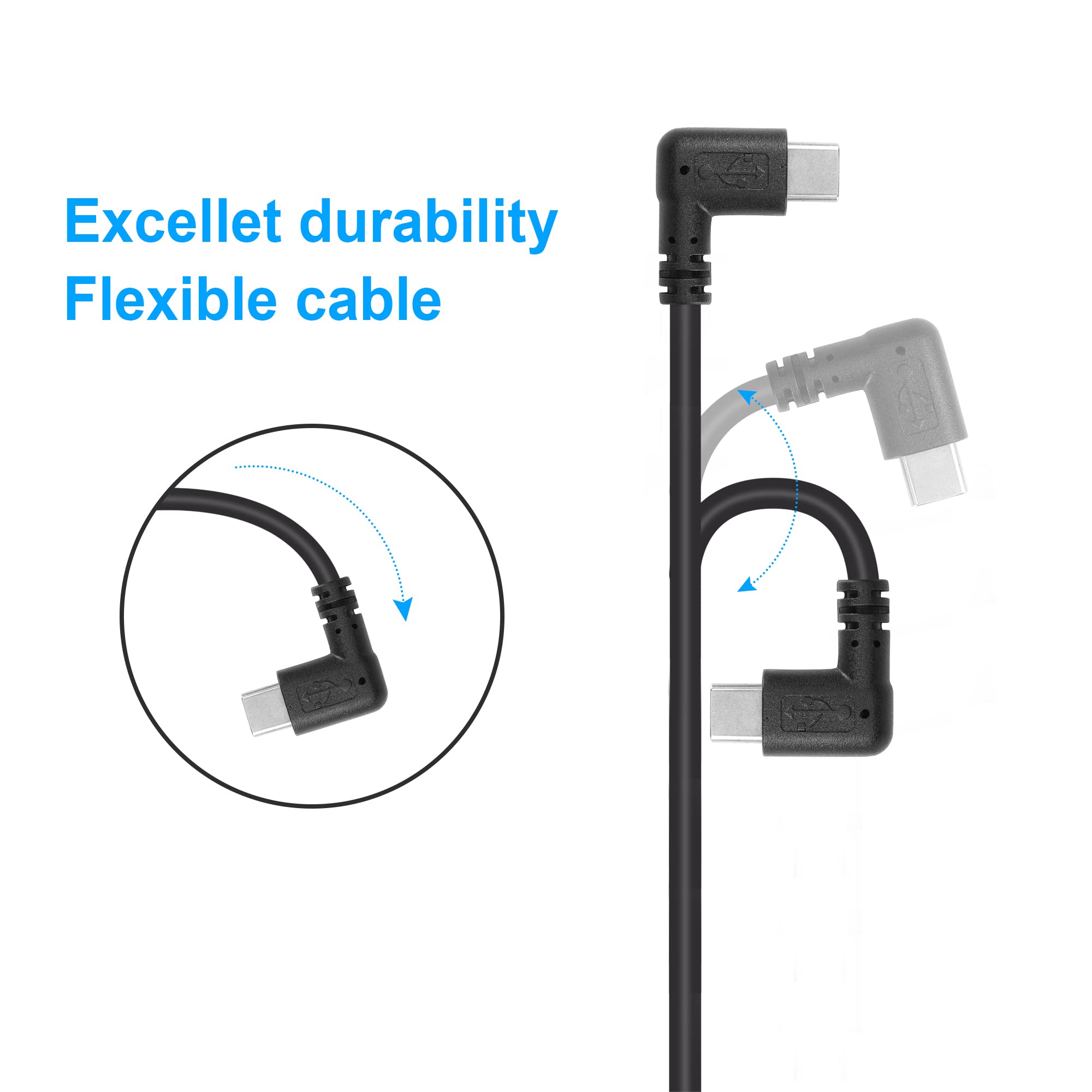 GINTOOYUN USB C Extension Cable 0.3m - Right Angle Male to Female PD 60W Fast Charging Cord - Compatible with MacBook, iPad, iPhone, Samsung Galaxy - Perfect for Home, Office & Travel Charging