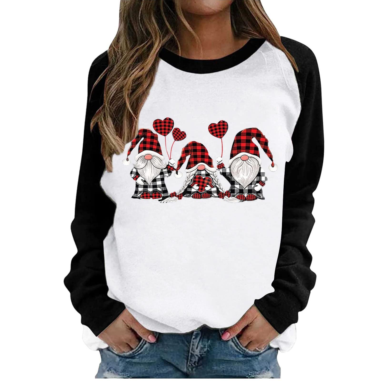 LOOKAA Valentine's Day Gnome T-Shirt - Cute Love Heart Printed Long Sleeve Graphic Sweatshirt for Women | Valentine's Gift, Date Night, Couple Outfits & Holiday Party Wear