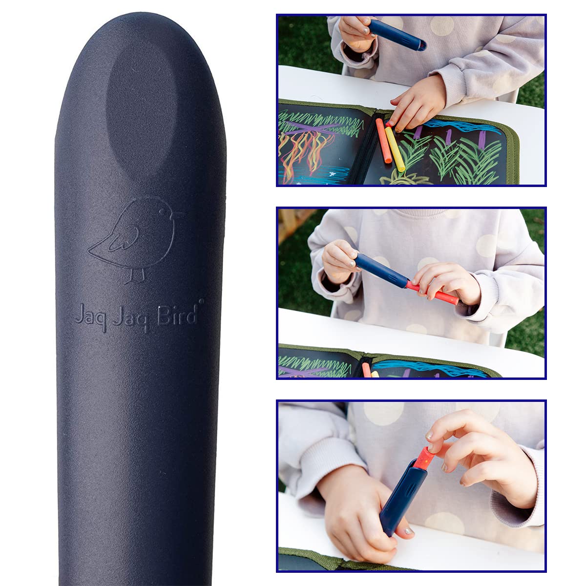Jaq Jaq Bird ButterStix Chalk Holder - Dustless Chalk Stick Clip for Kids & Toddlers - Fine Motor Skills Development Toy - Perfect for Classroom, Home & Outdoor Play