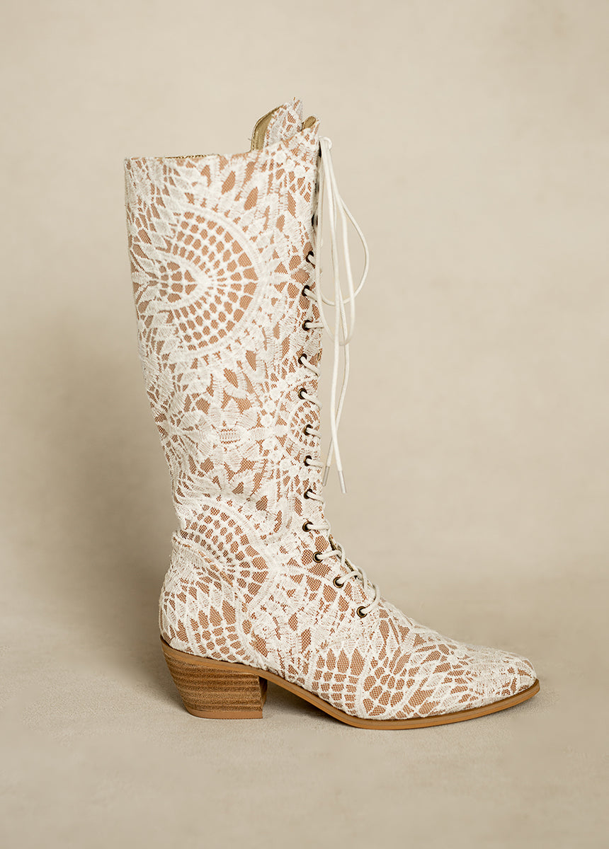 Delilah Women's Knee High Lace Up Tall Boots in Lily Chai - Stylish Fashion Boots for Fall Winter, Date Night & Office Wear