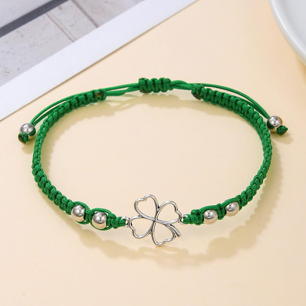 St. Patrick's Day Bracelets - Lucky Green Clover Leaf Beaded Irish Shamrock Rope Bracelet for Women & Men with Gift Card | Holiday Jewelry Gifts for Friends, Family & Coworkers | Perfect for St. Patrick's Day Parties, Parades & Irish-Themed Events