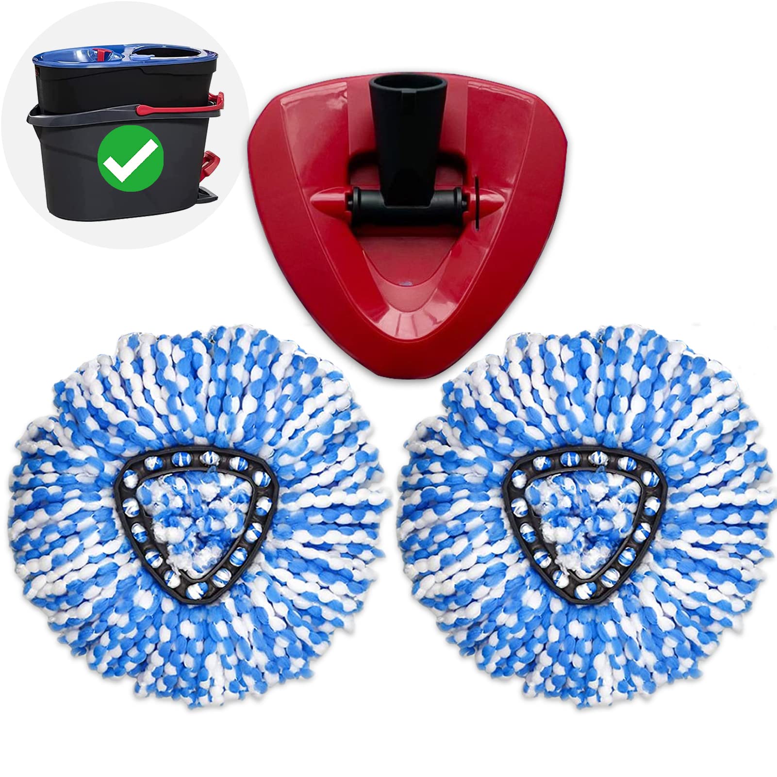 O-Cedar Spin Mop Replacement Heads - 2 Pack Microfiber Triangle Mop Refills with 1 Mop Base Part | Compatible with O-Cedar 2-Tank System | Easy Cleaning for Floors, Tiles & Hardwood Surfaces | Perfect for Kitchen, Bathroom & Household Cleaning