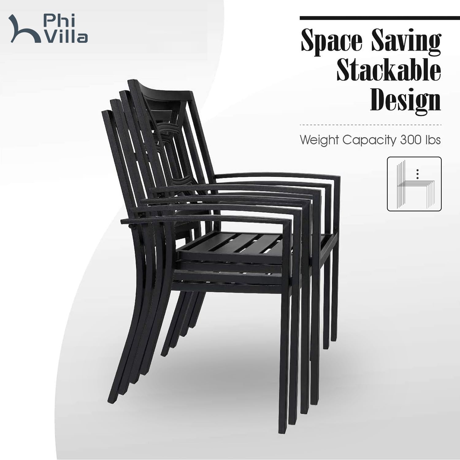 PHI VILLA 3-Piece Outdoor Bistro Set for 2 - Metal Round Coffee Table & Stackable Steel Chairs - Small Patio Dining Set for Garden, Balcony, Backyard - Perfect for Morning Coffee & Outdoor Entertaining