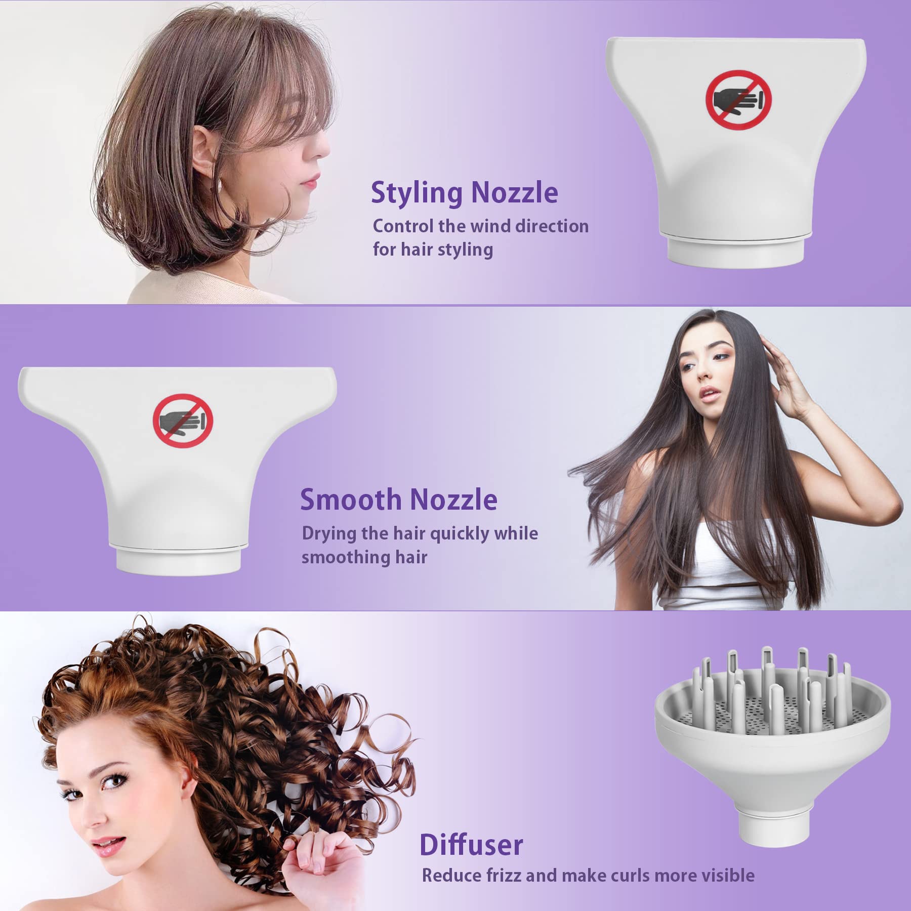Professional Ionic Hair Dryer - High Speed Brushless Blow Dryer with Diffuser & 2 Nozzles | Lightweight, UL ALCI Safety Plug, Constant Temperature & Negative Ion Technology for Healthy Hair Care | Perfect for Home Use, Salon Styling & Travel