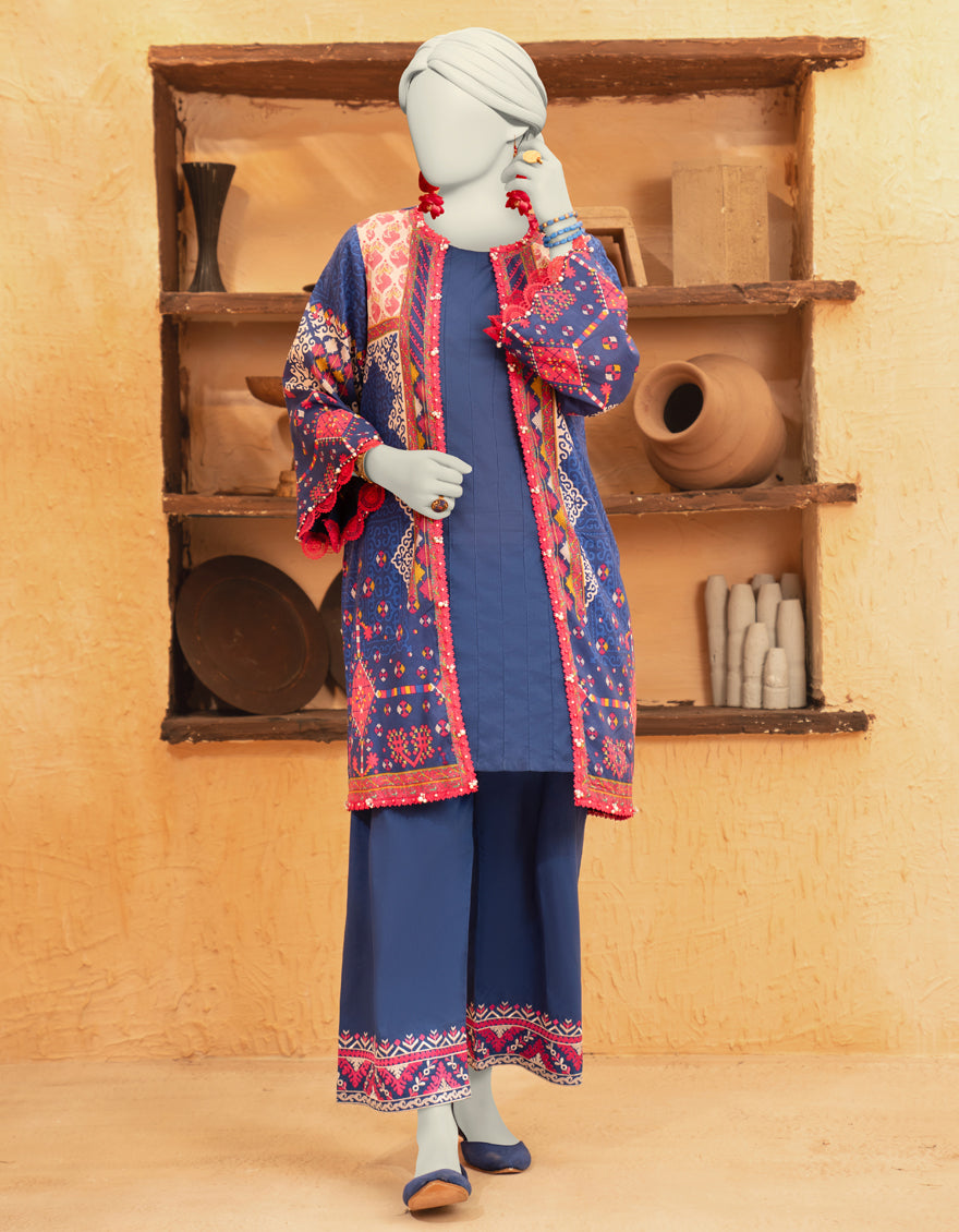 J. Junaid Jamshed Cambric Blue Unstitched Suit Fabric - Premium Quality for Formal Wear & Special Occasions