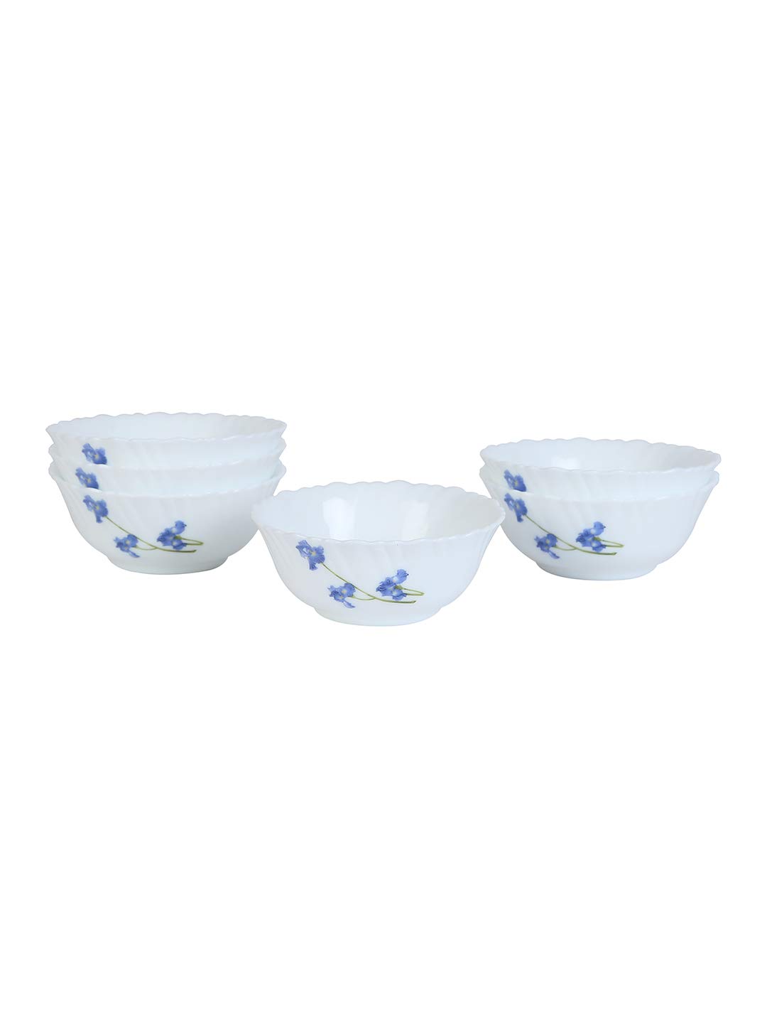 Opal Glass Dinner Set for 6 - 35 Piece Blue Orchids Crockery Set with Plates & Bowls | Microwave Safe, Durable & Lightweight White Tableware | Perfect for Family Dining, Entertaining Guests & Restaurant Use
